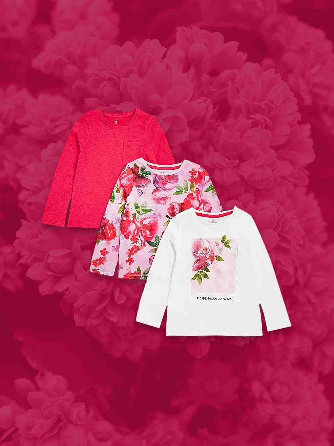 Mothercare Girls Long Sleeves T-Shirt - Pack of 3 - Multicolor