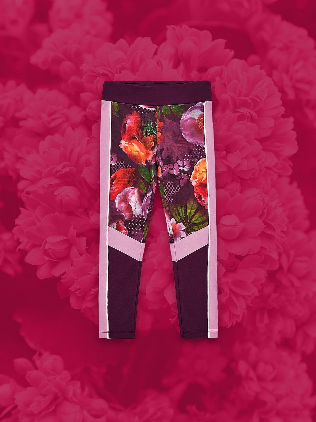 Girls Sports Leggings Floral Design-Purple