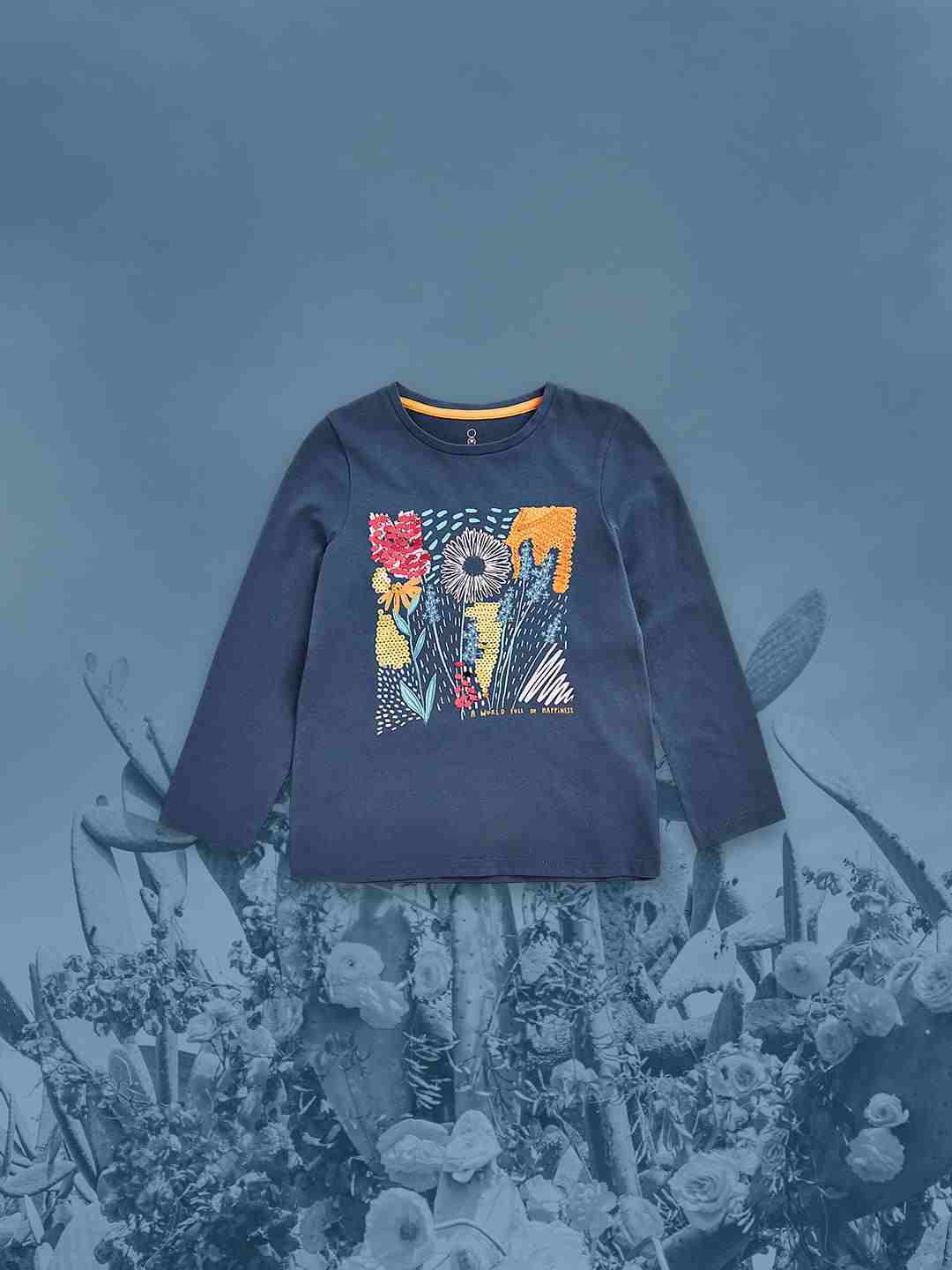 Mothercare Girls 100% Cotton Water - Based Print T-Shirt - Navy