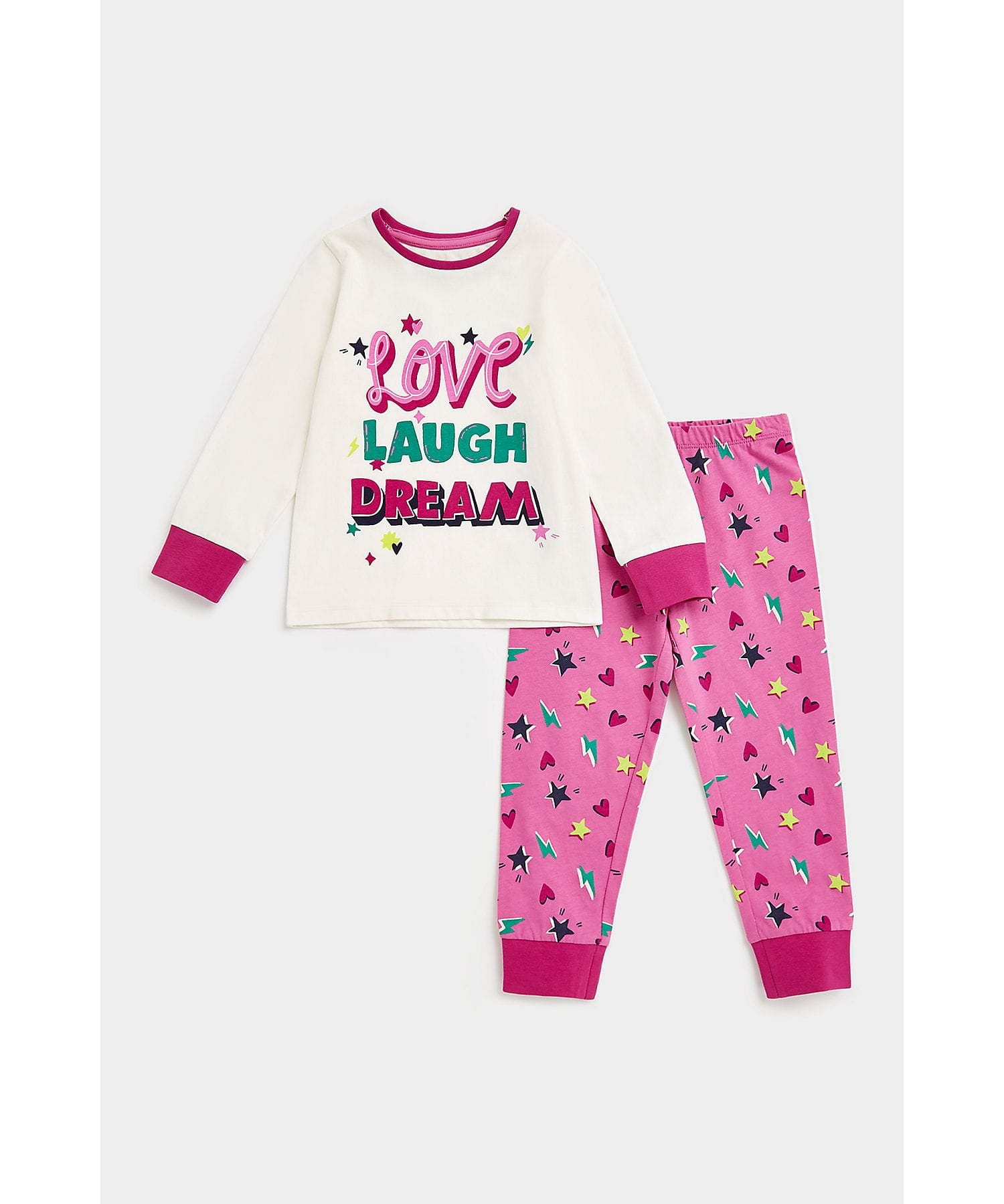 Mothercare | Girls Full Sleeves Pyjama Set Slogan Print-Multicolor 0