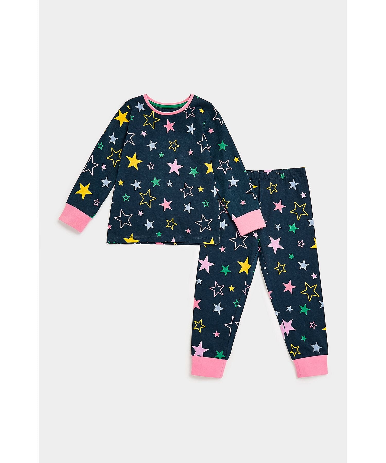 Mothercare | Girls Full Sleeves Pyjama Set Star All Over Print-Blue 0