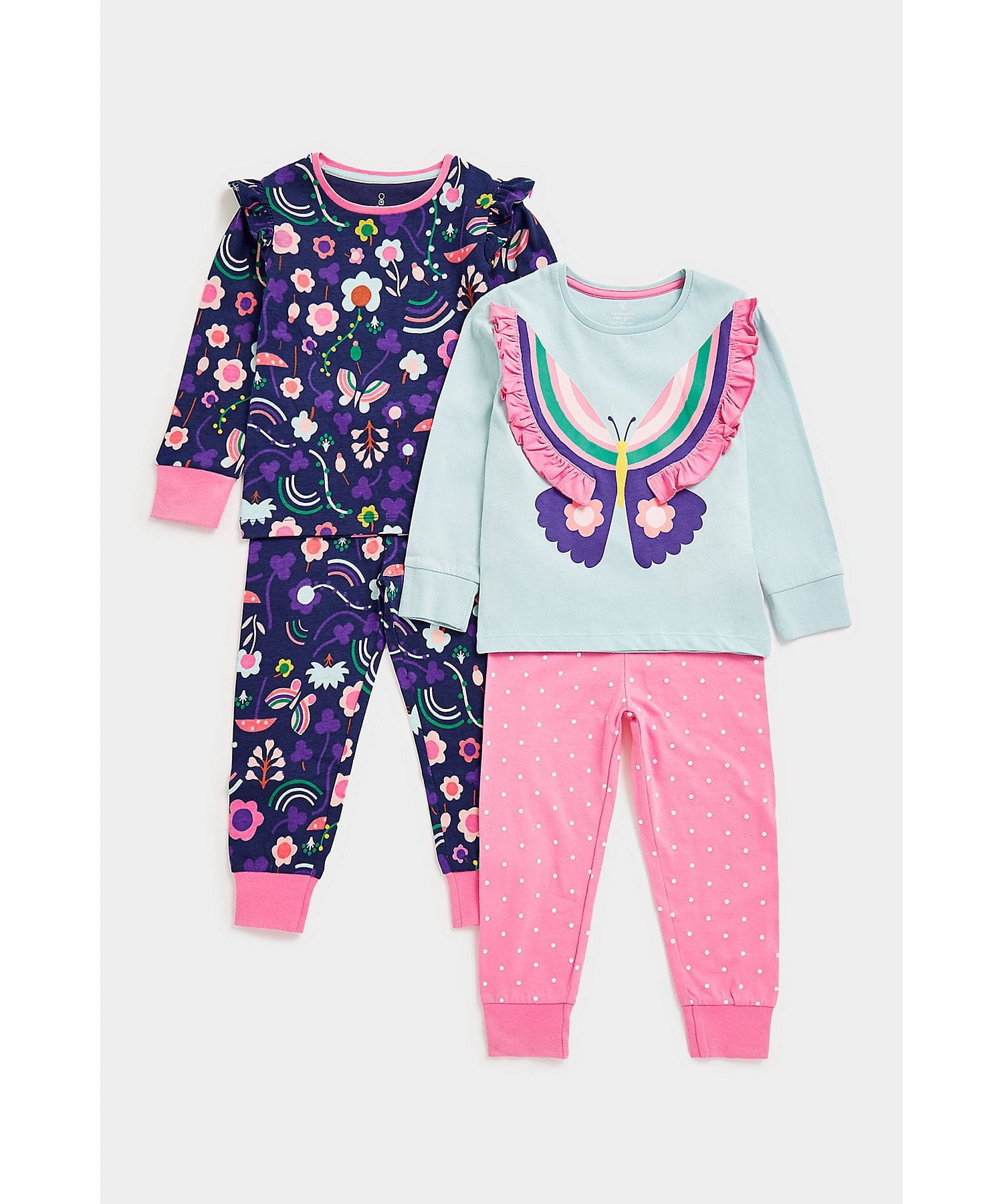 Mothercare | Girls Full Sleeves Pyjama Set Butterfly Design-Pack of 2-Multicolor 0