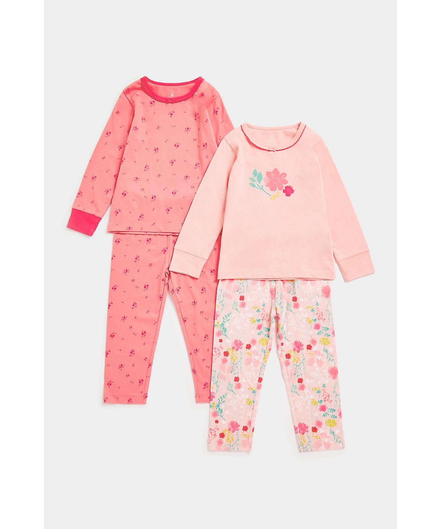 Mothercare | Girls Full Sleeves Pyjama Set Floral Design-Pack of 2-Pink 0