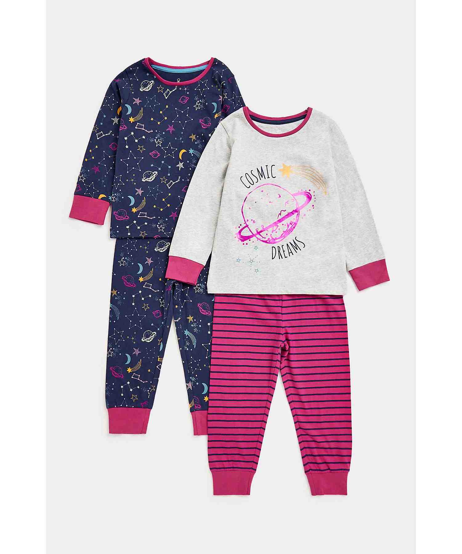 Mothercare Girls Tops and Bottoms Designed Pyjama - Pack of 2 - Multicolor