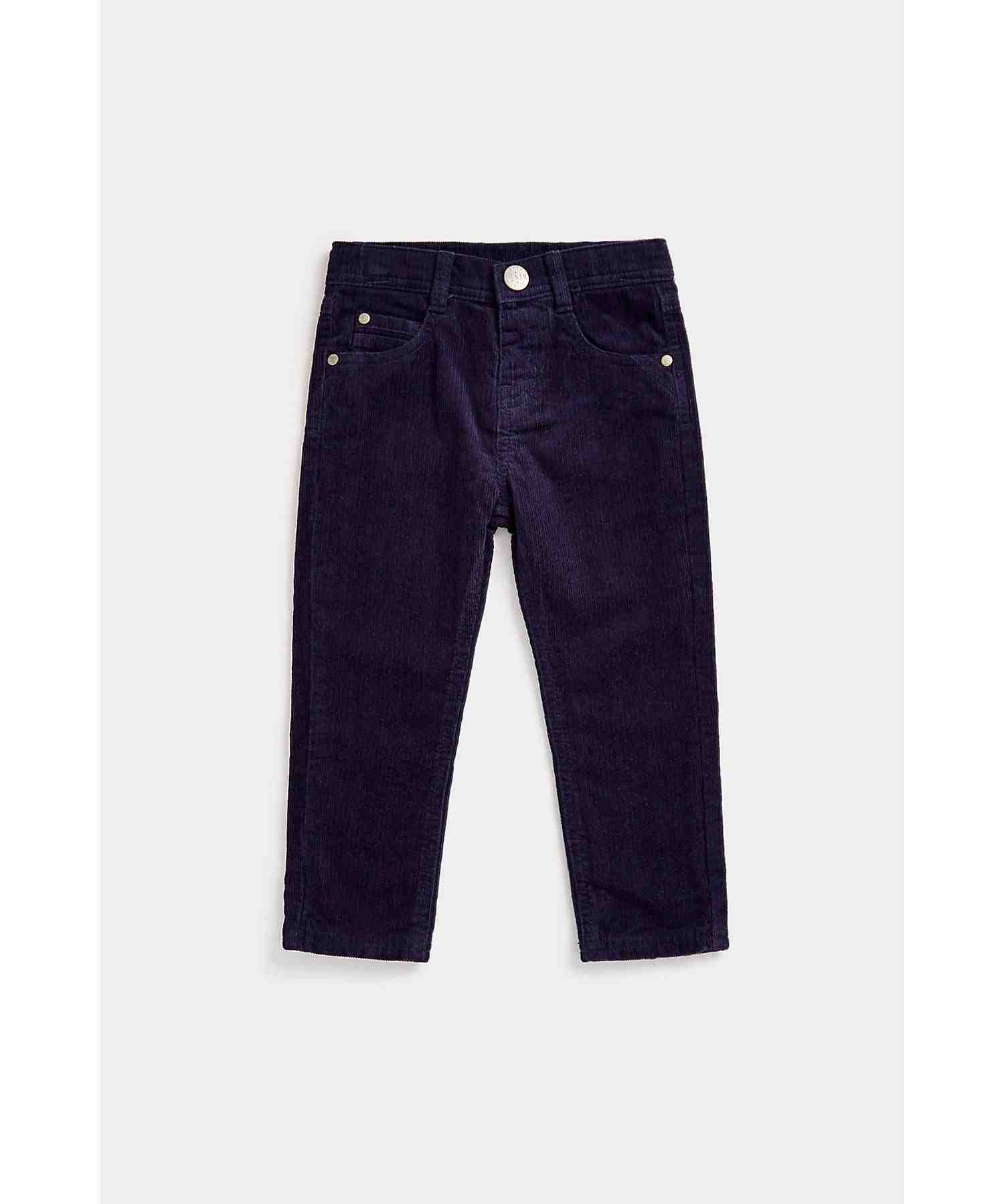 Mothercare Boys 100% Cotton Mock Fly with Single Popper Fastening Corduroy Trousers - Navy