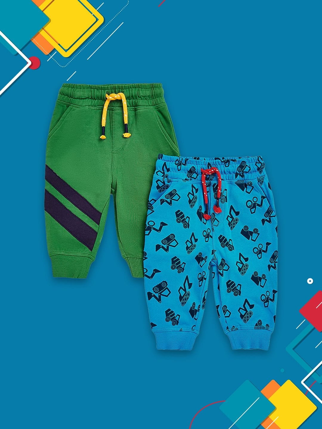 Mothercare | Boys Jogger Stipe & Aop-Pack of 2-Multicolor 0