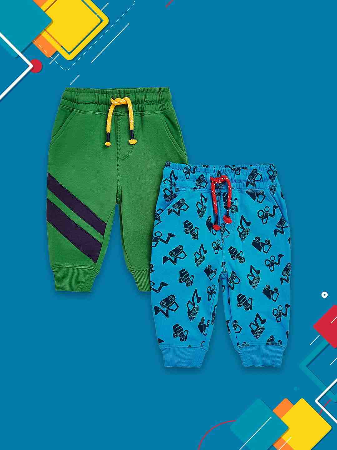 Mothercare | Boys Jogger Stipe & Aop-Pack of 2-Multicolor 0