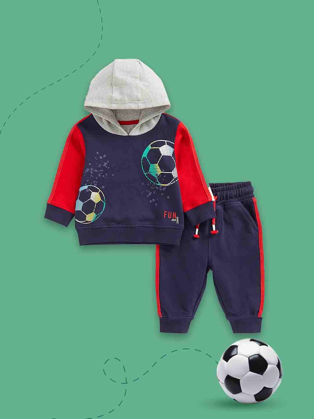 Mothercare Boys 100% Cotton Hooded Sweat Top with Contrast Sleeves and Hood Sweatshirt and Jogger Set - Multicolor