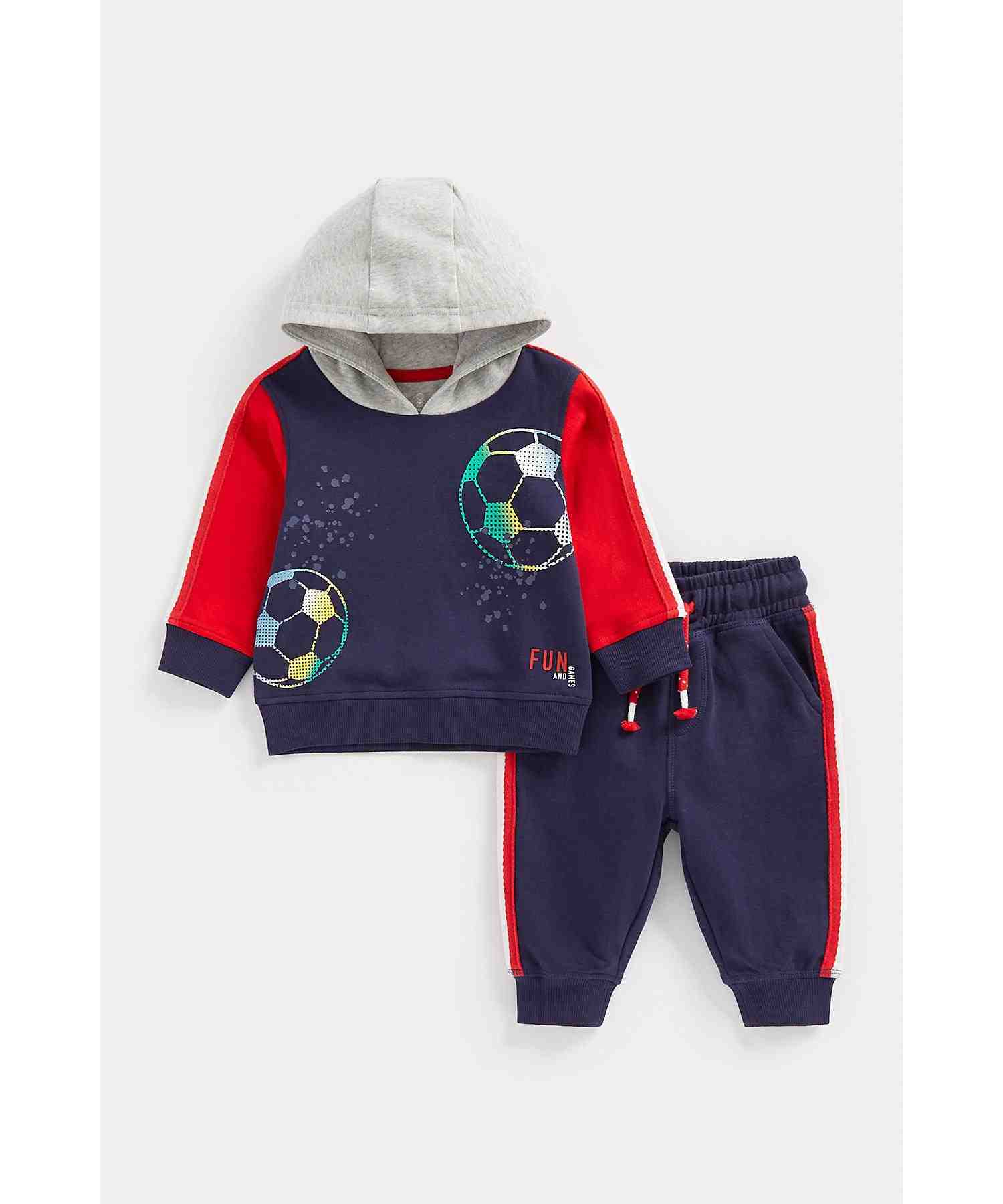 Mothercare Boys 100% Cotton Hooded Sweat Top with Contrast Sleeves and Hood Sweatshirt and Jogger Set - Multicolor