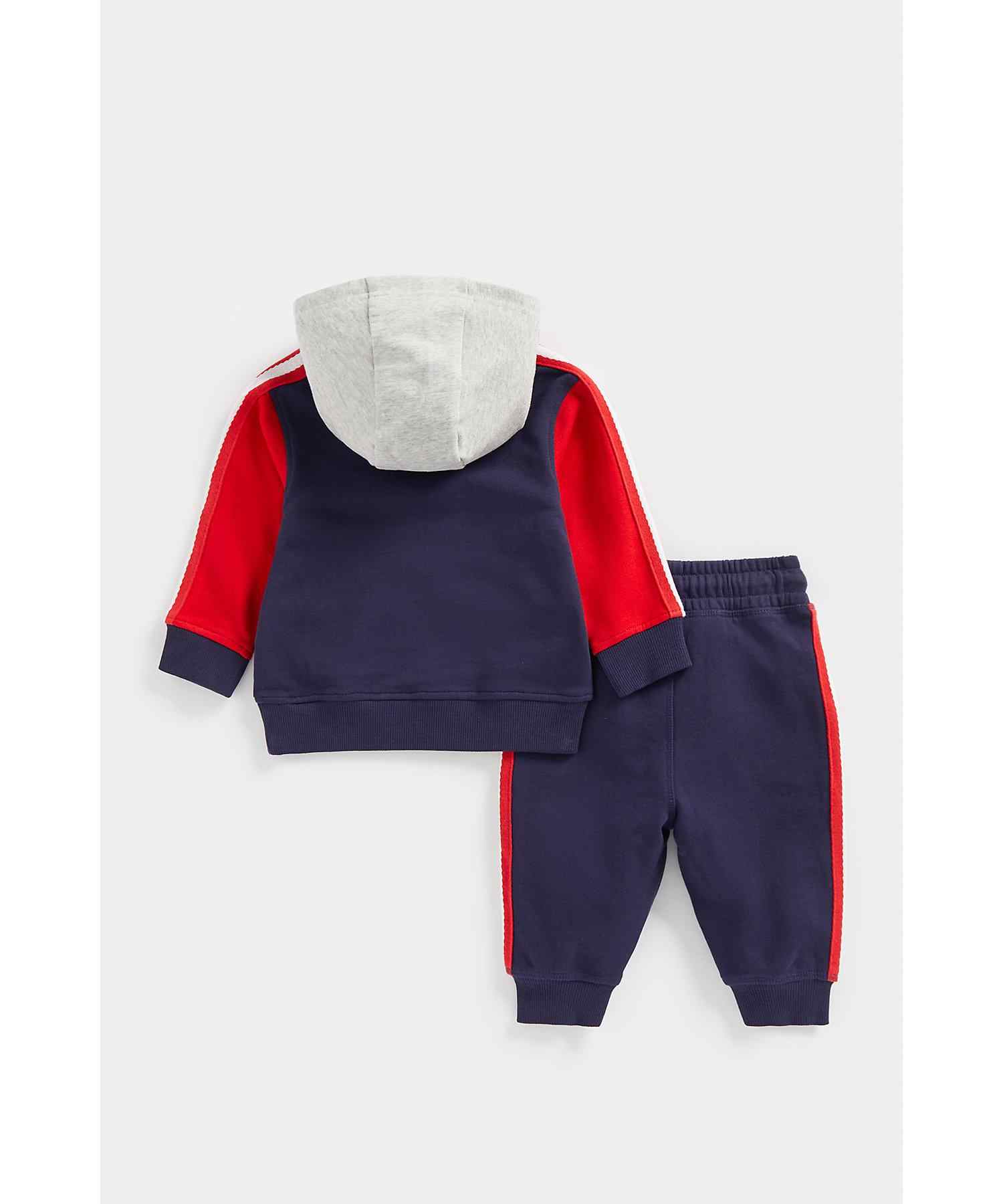 Mothercare Boys 100% Cotton Hooded Sweat Top with Contrast Sleeves and Hood Sweatshirt and Jogger Set - Multicolor