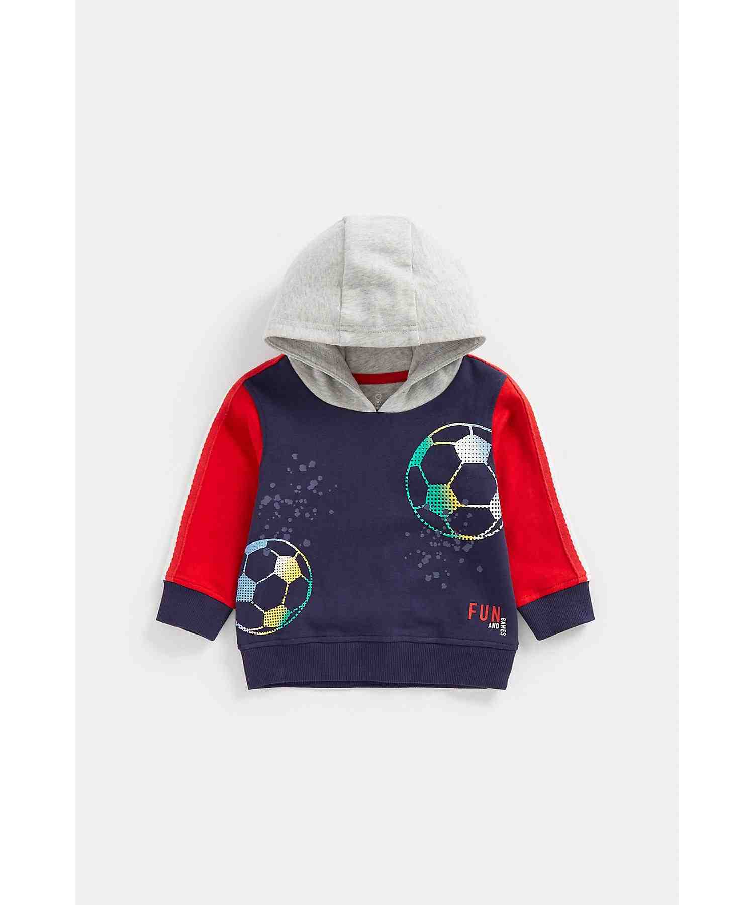 Mothercare Boys 100% Cotton Hooded Sweat Top with Contrast Sleeves and Hood Sweatshirt and Jogger Set - Multicolor