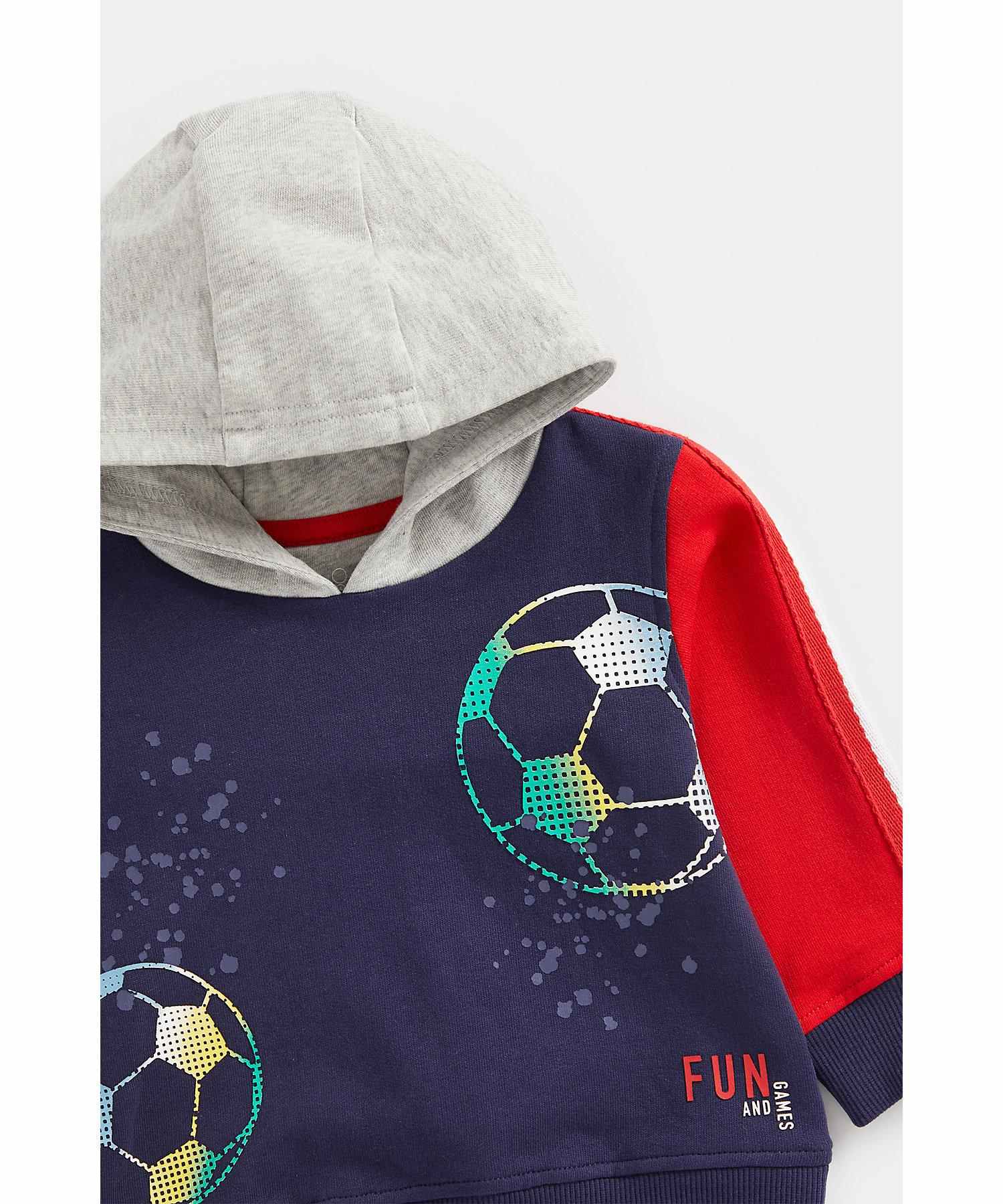 Mothercare Boys 100% Cotton Hooded Sweat Top with Contrast Sleeves and Hood Sweatshirt and Jogger Set - Multicolor