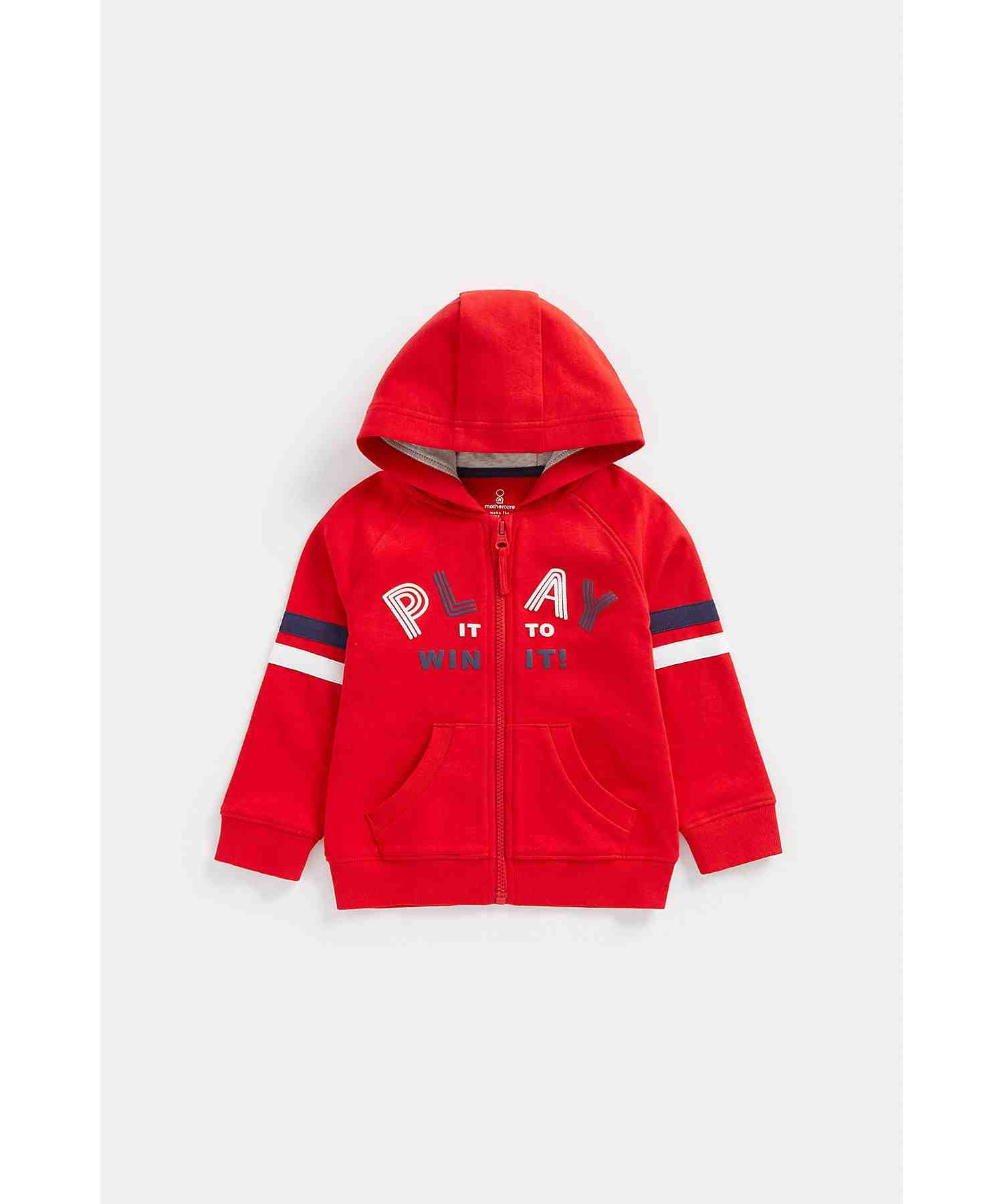 Mothercare Boys 100% Cotton Jersey Lined Hood Sweatshirt - Red