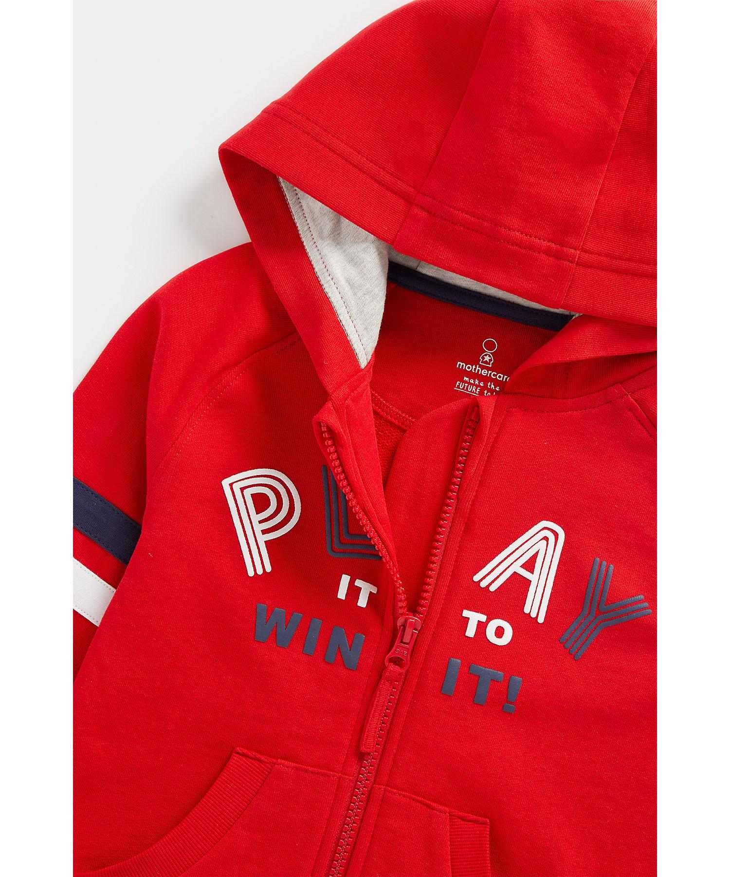 Mothercare Boys 100% Cotton Jersey Lined Hood Sweatshirt - Red