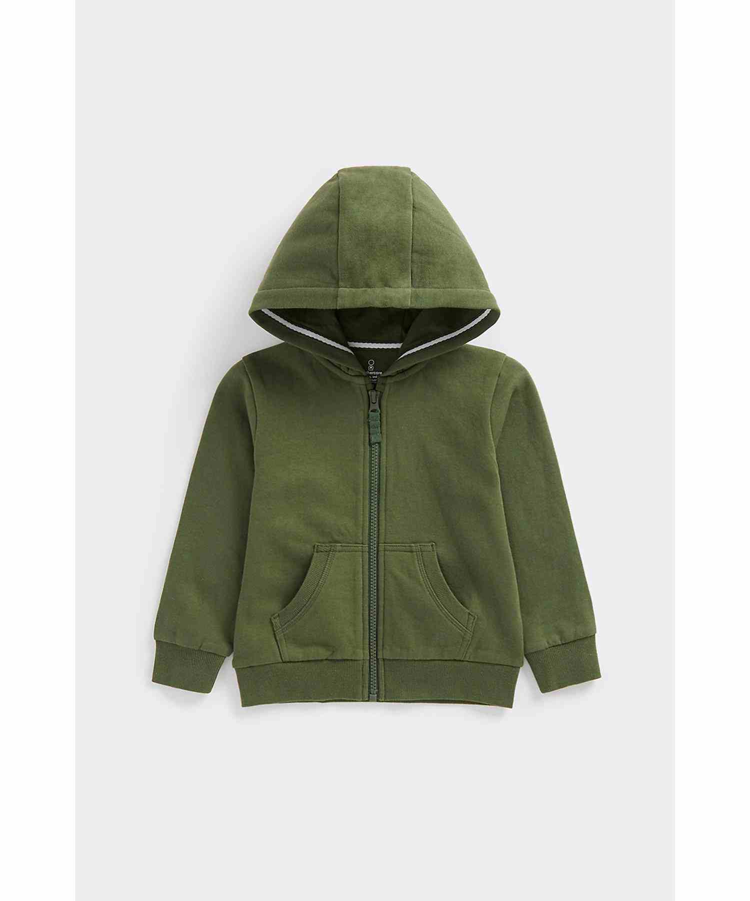 Mothercare Boys 100% Cotton Jersey - Lined Hood Sweatshirt - Green