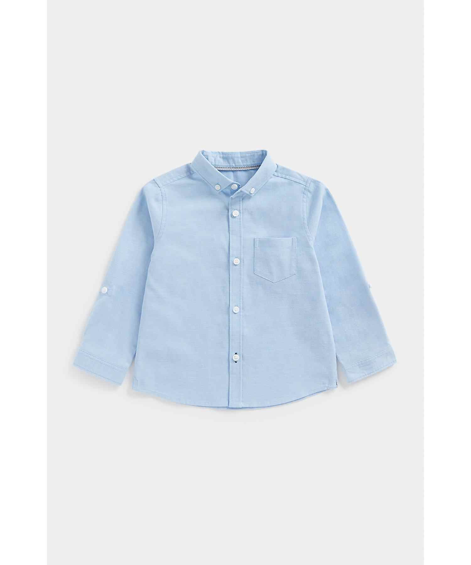 Mothercare Boys 100% Cotton Herringbone Neck Tape Oxford Shirt - Blue