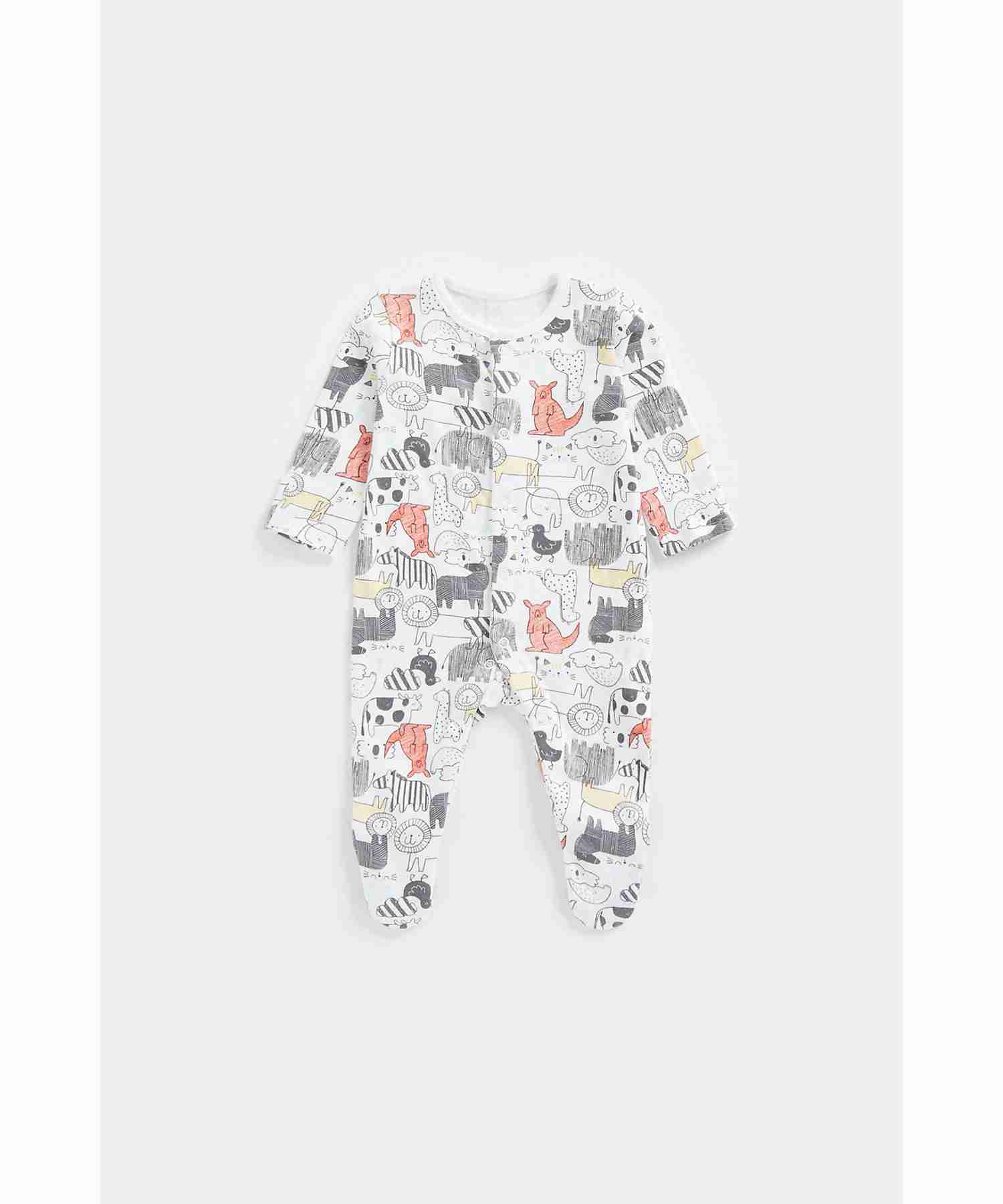 Mothercare Unisex 100% Cotton Printed Sleepsuit - Pack of 3 - Multicolor