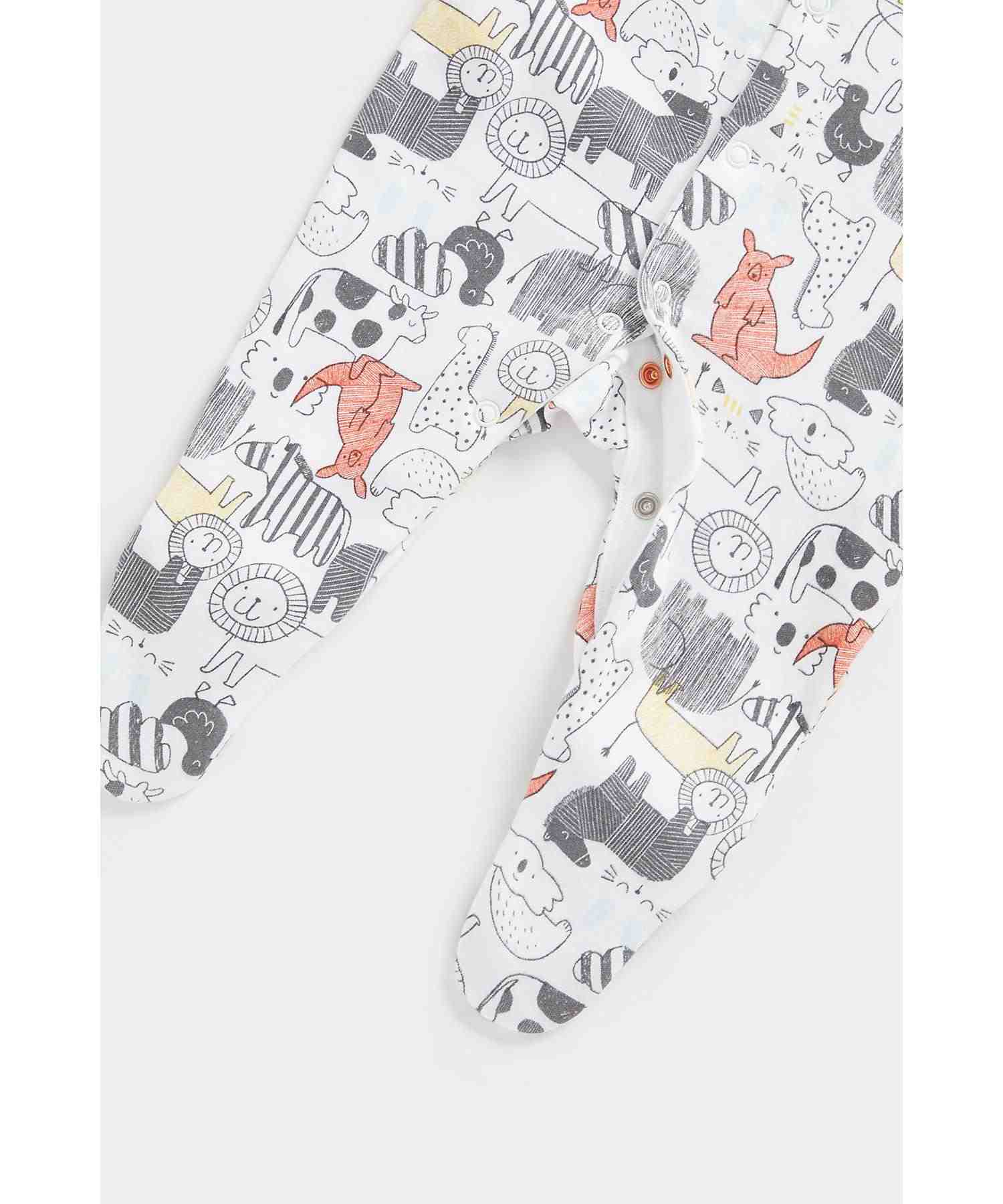 Mothercare Unisex 100% Cotton Printed Sleepsuit - Pack of 3 - Multicolor