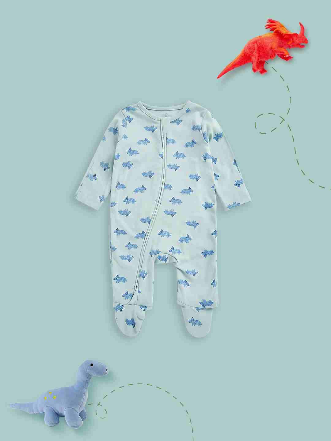 Mothercare Boys 100% Cotton Two - Way Zip Fastening Sleepsuit - Green