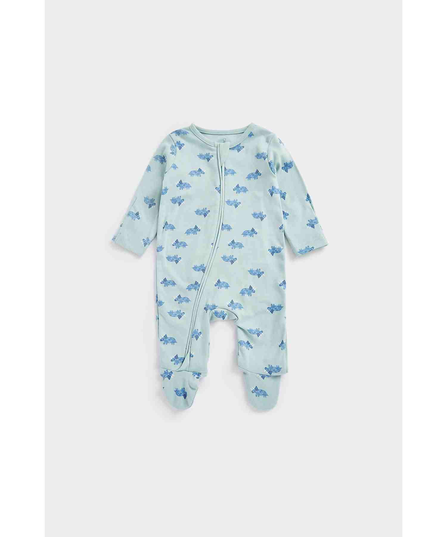Mothercare Boys 100% Cotton Two - Way Zip Fastening Sleepsuit - Green