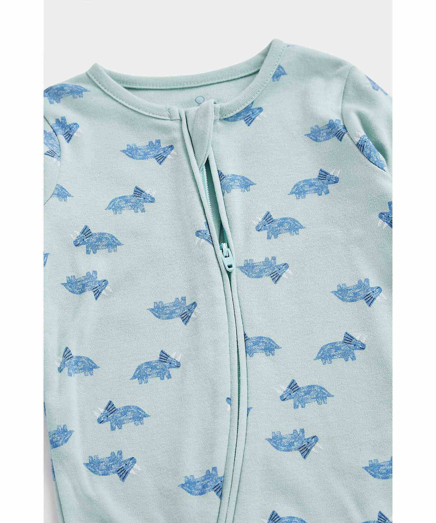 Mothercare Boys 100% Cotton Two - Way Zip Fastening Sleepsuit - Green