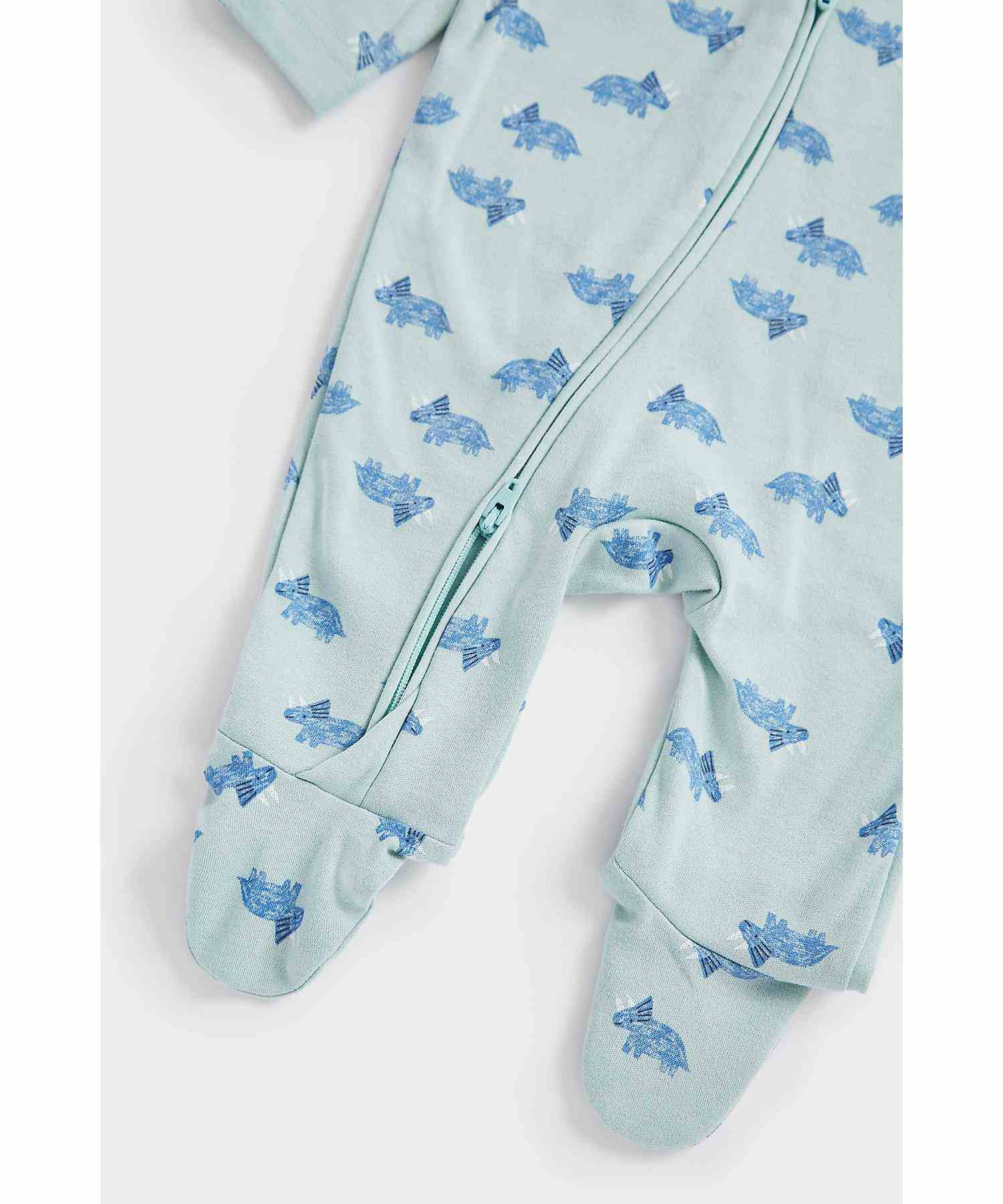 Mothercare Boys 100% Cotton Two - Way Zip Fastening Sleepsuit - Green