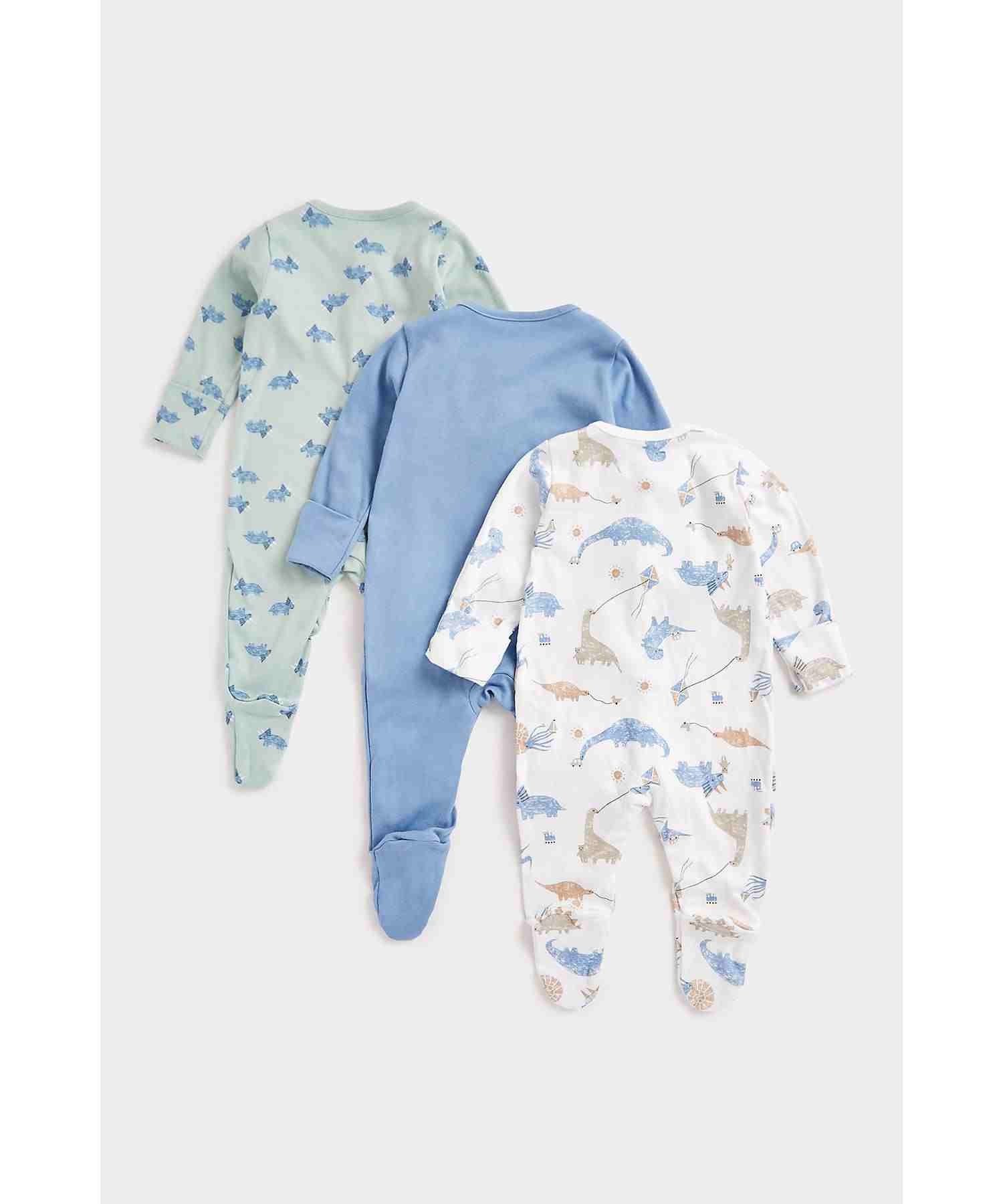 Mothercare Boys 100% Cotton Printed Sleepsuit - Pack of 3 - Multicolor