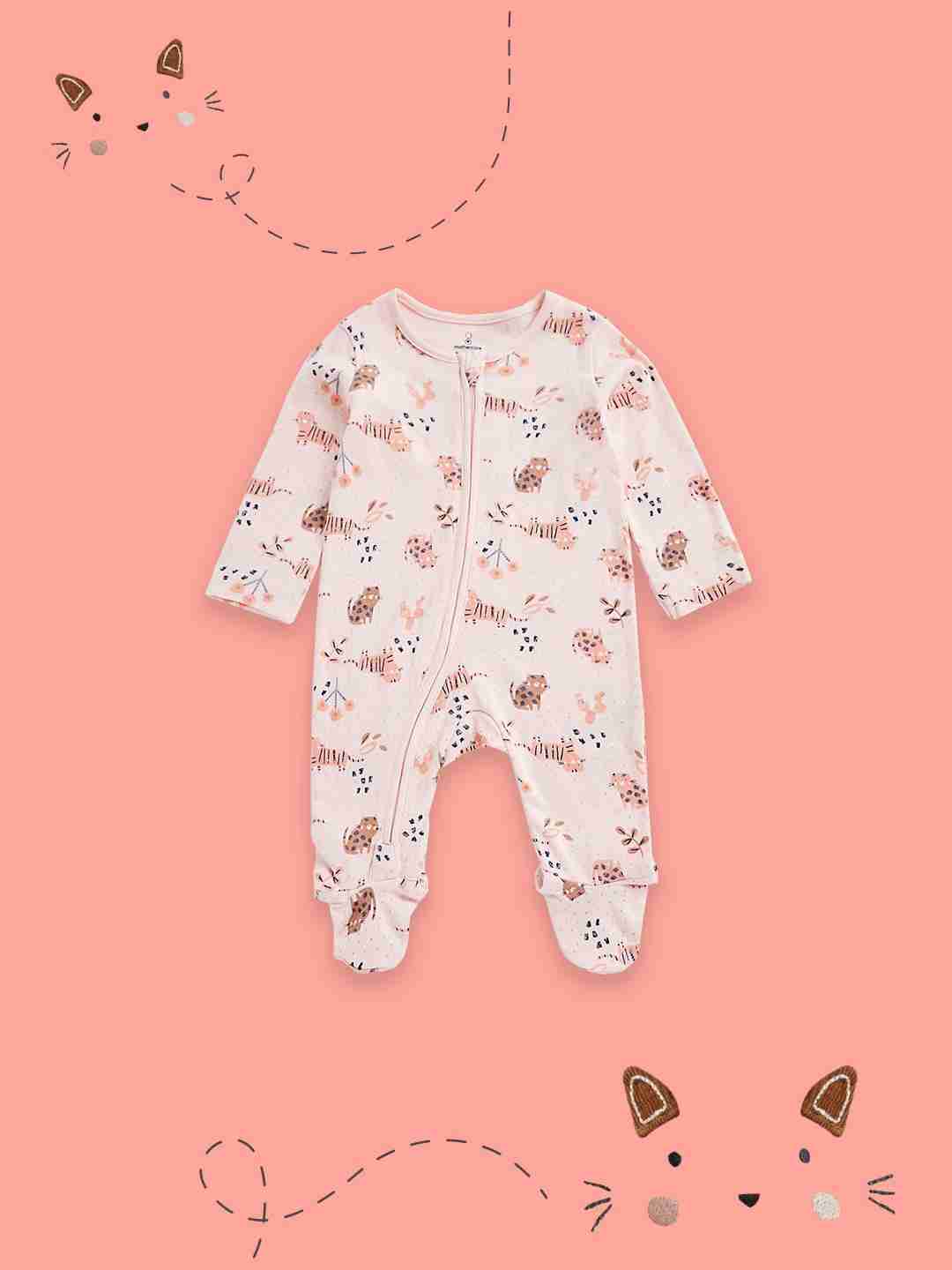 Mothercare Unisex 100% Cotton Two - Way Zip Fastening Sleepsuit - Multicolor