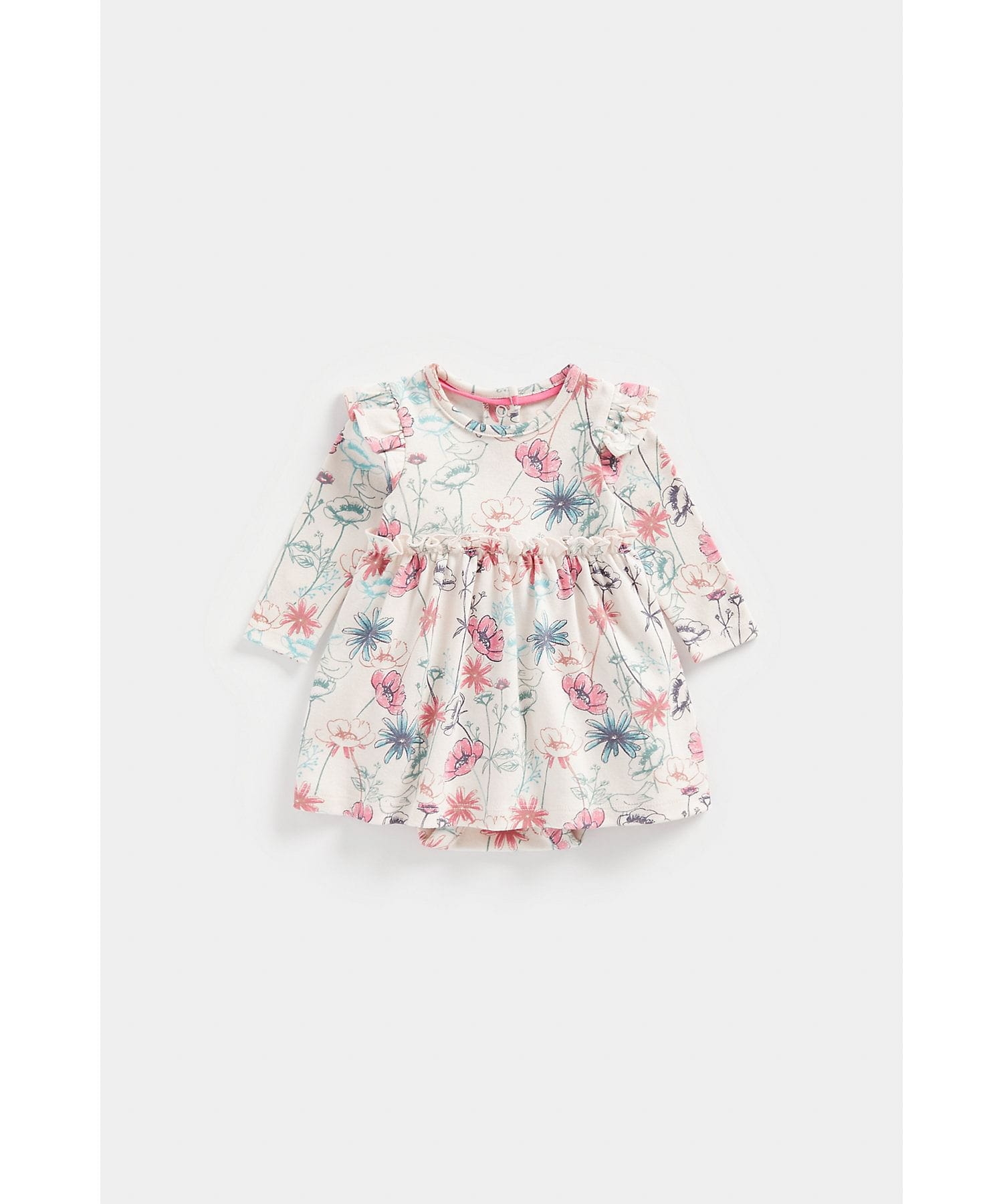 Mothercare | Girls Full Sleeves Dress With Attached Bodysuit -Pink 0