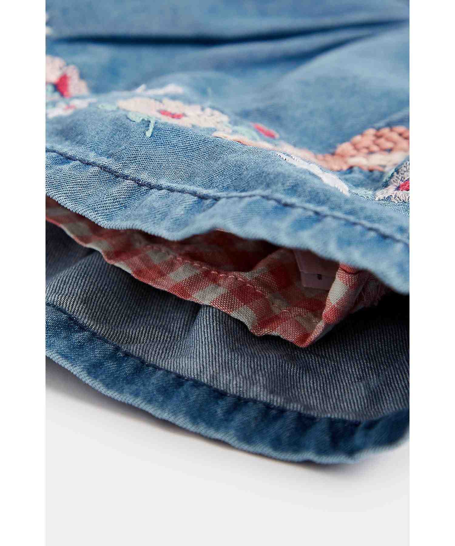 Mothercare Girls Mid - Wash Denim Dress with Appliqué and Embroidery Dungaree Bodysuit Set - Multicolor