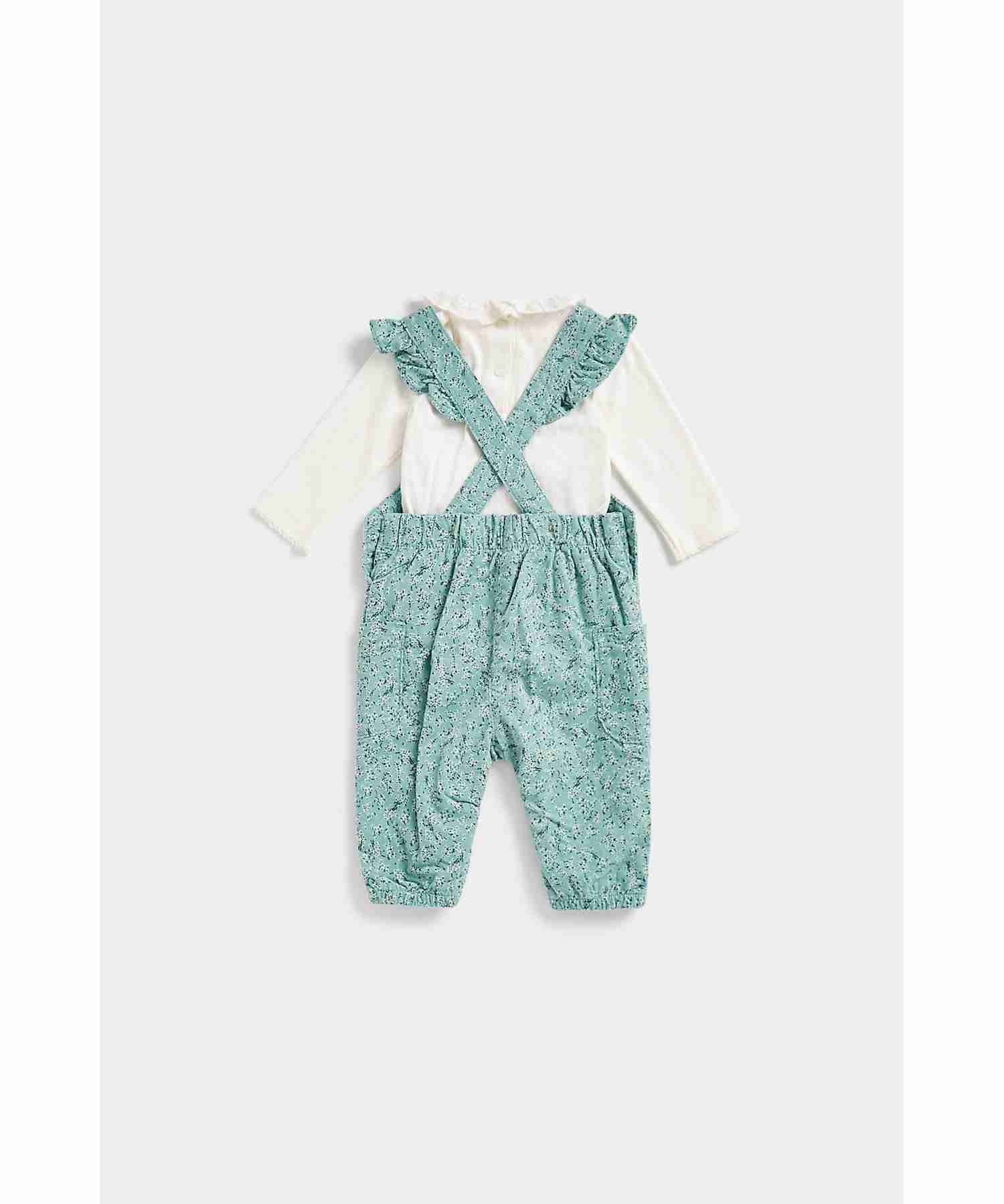 Mothercare Girls Printed Cord Dungarees with Frills and Pockets Dungaree Set - Multicolor
