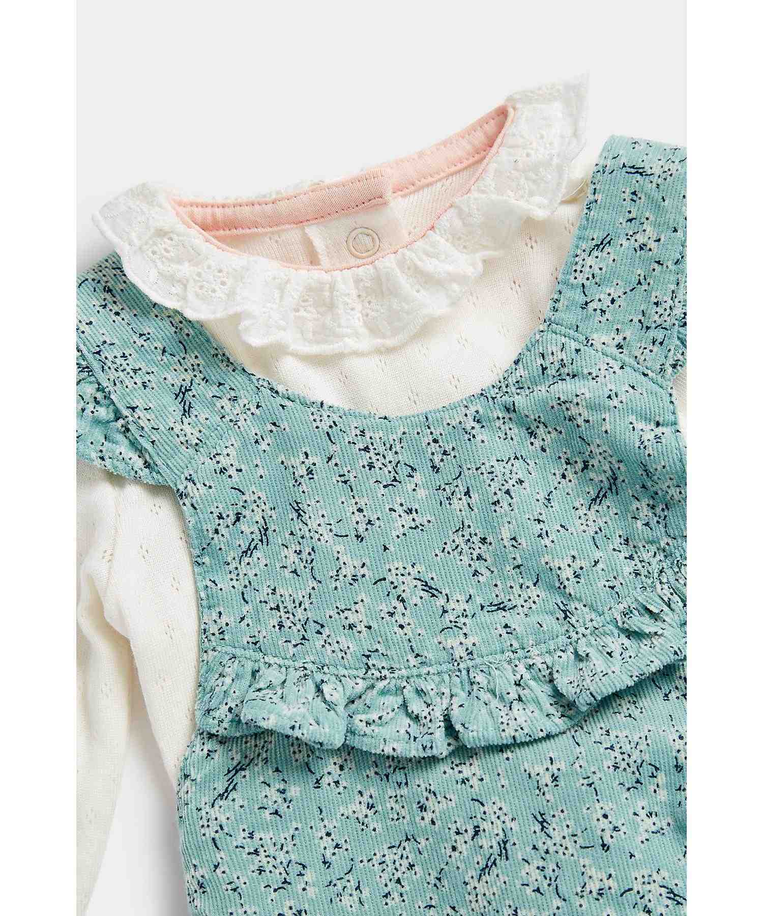 Mothercare Girls Printed Cord Dungarees with Frills and Pockets Dungaree Set - Multicolor