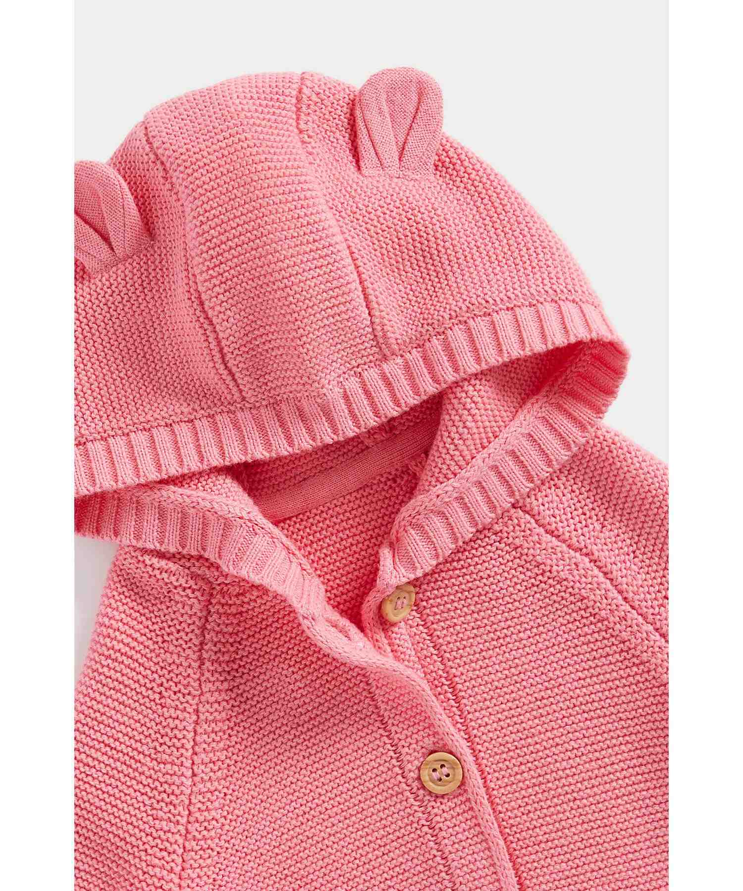 Mothercare Girls Mock - Wood Button Fastening Cardigan- Pink