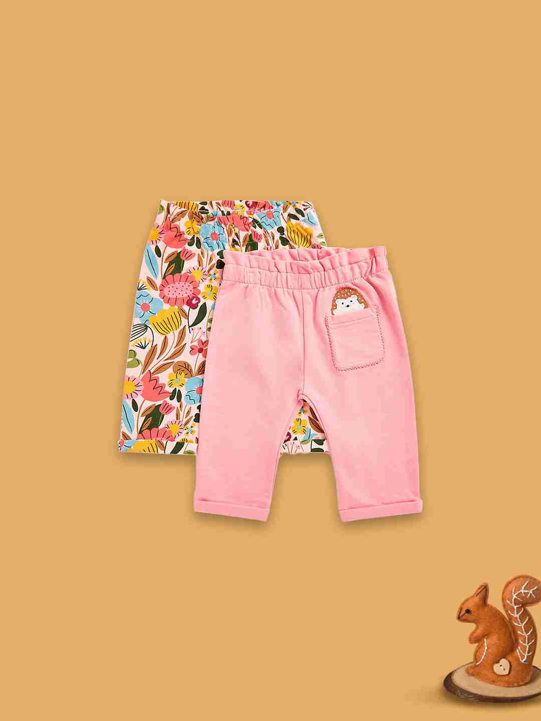 Mothercare Girls 100% Cotton Wide Elasticated Paperbag Waistband Joggers - Pack of 2 - Multicolor