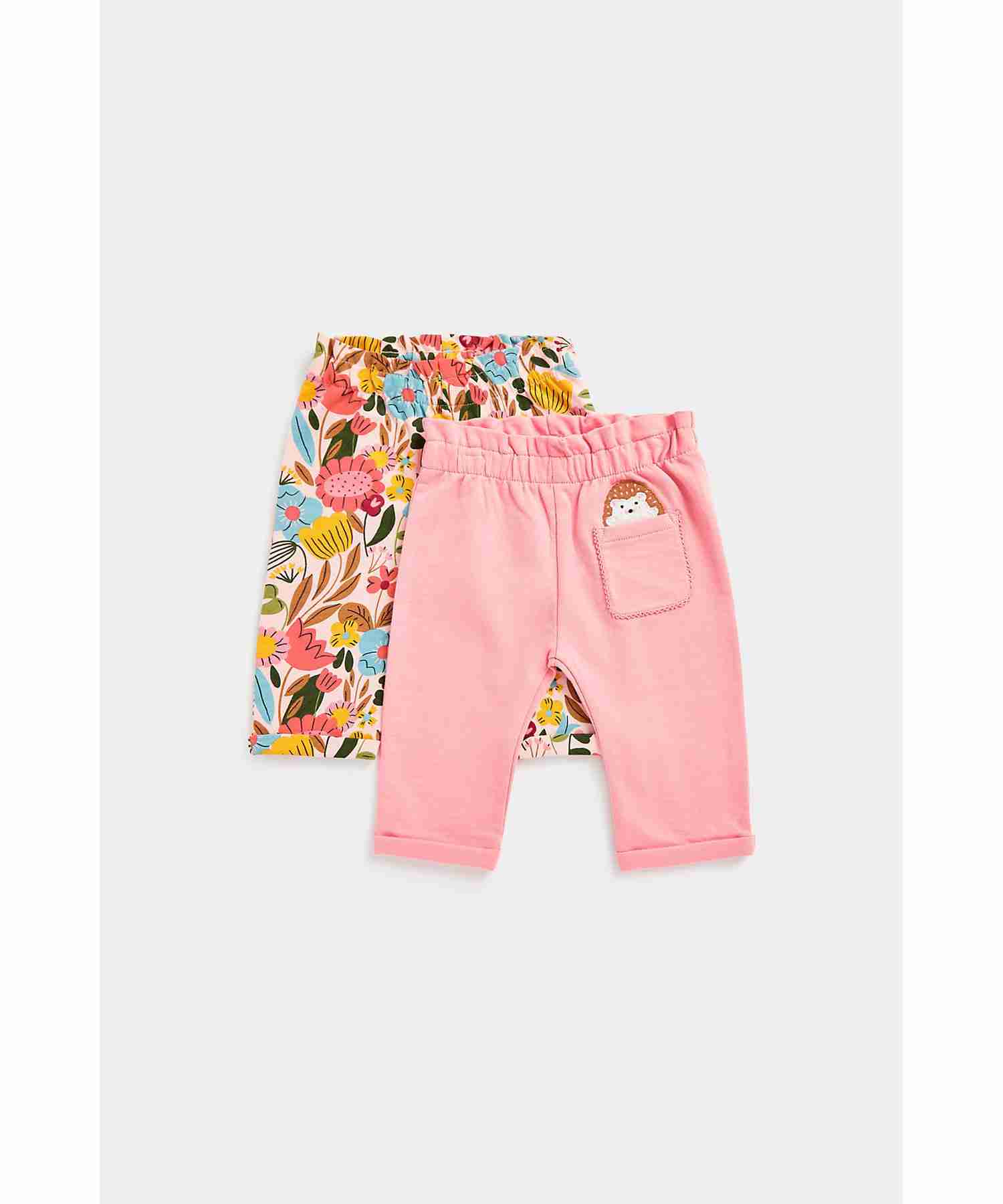 Mothercare Girls 100% Cotton Wide Elasticated Paperbag Waistband Joggers - Pack of 2 - Multicolor
