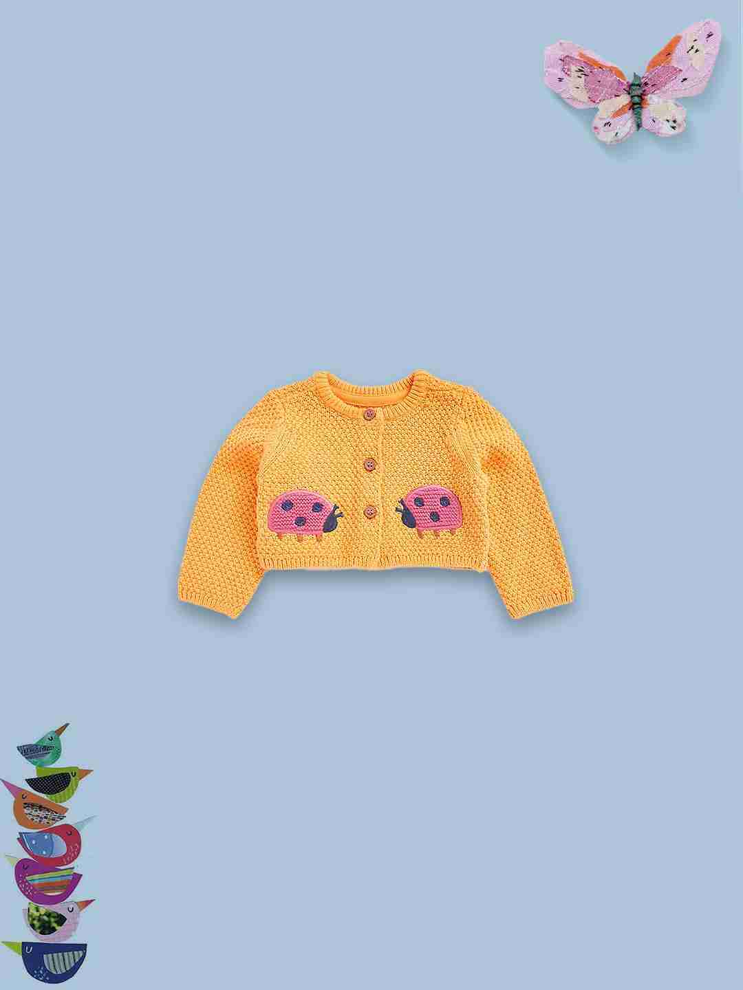 Mothercare Girls 100% Cotton Mock - Wood Button Fastening Cardigan- Brown
