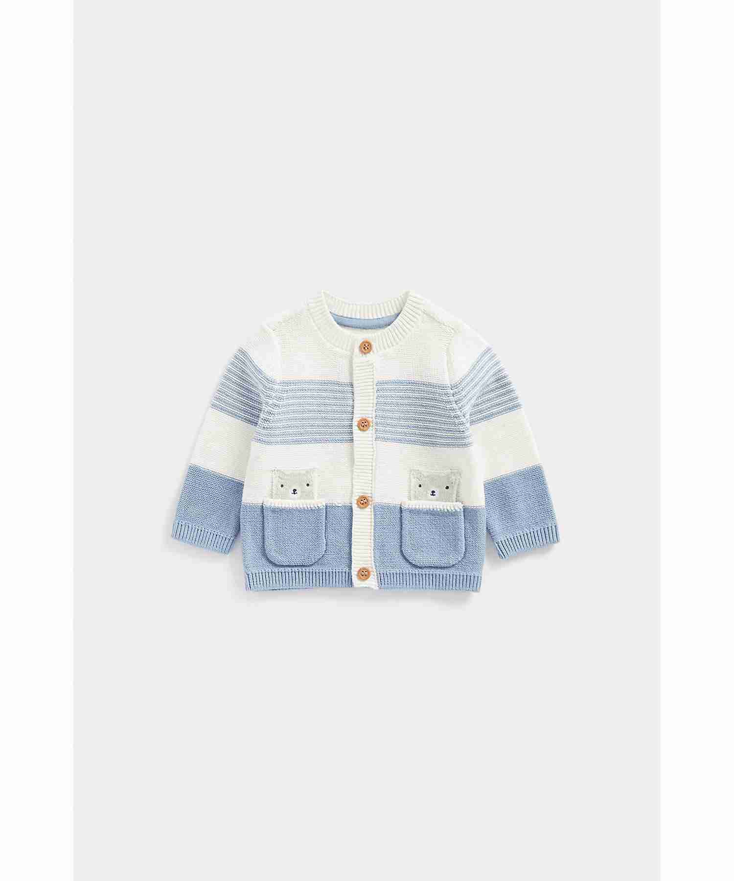 Mothercare Boys 100% Cotton Mock - Wood Button Fastening Cardigan- Blue