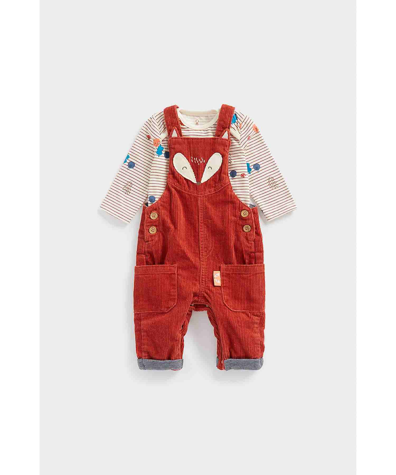 Mothercare Unisex 100% Cotton Striped Dungaree Set - Red