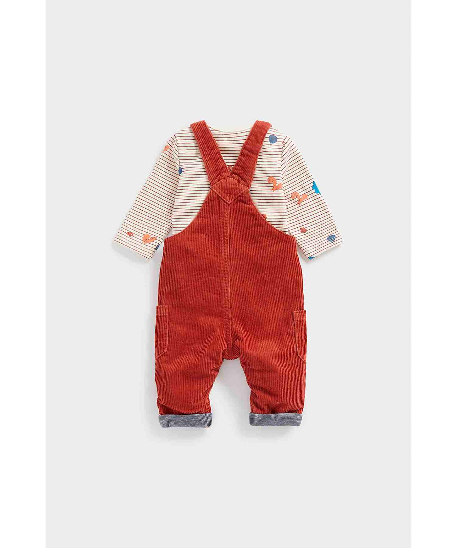 Mothercare Unisex 100% Cotton Striped Dungaree Set - Red