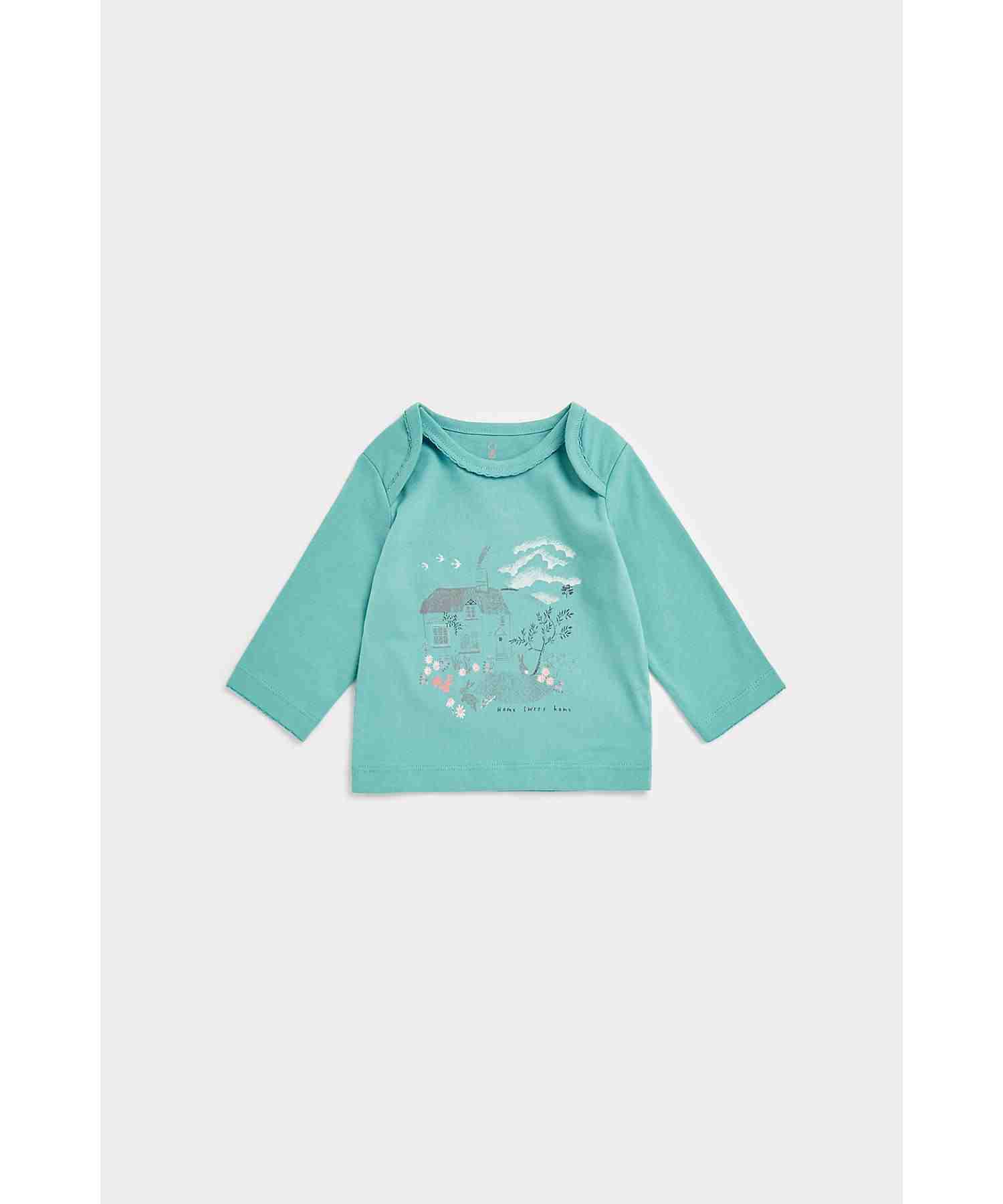 Mothercare Girls 100% Cotton Printed T-Shirt - Blue
