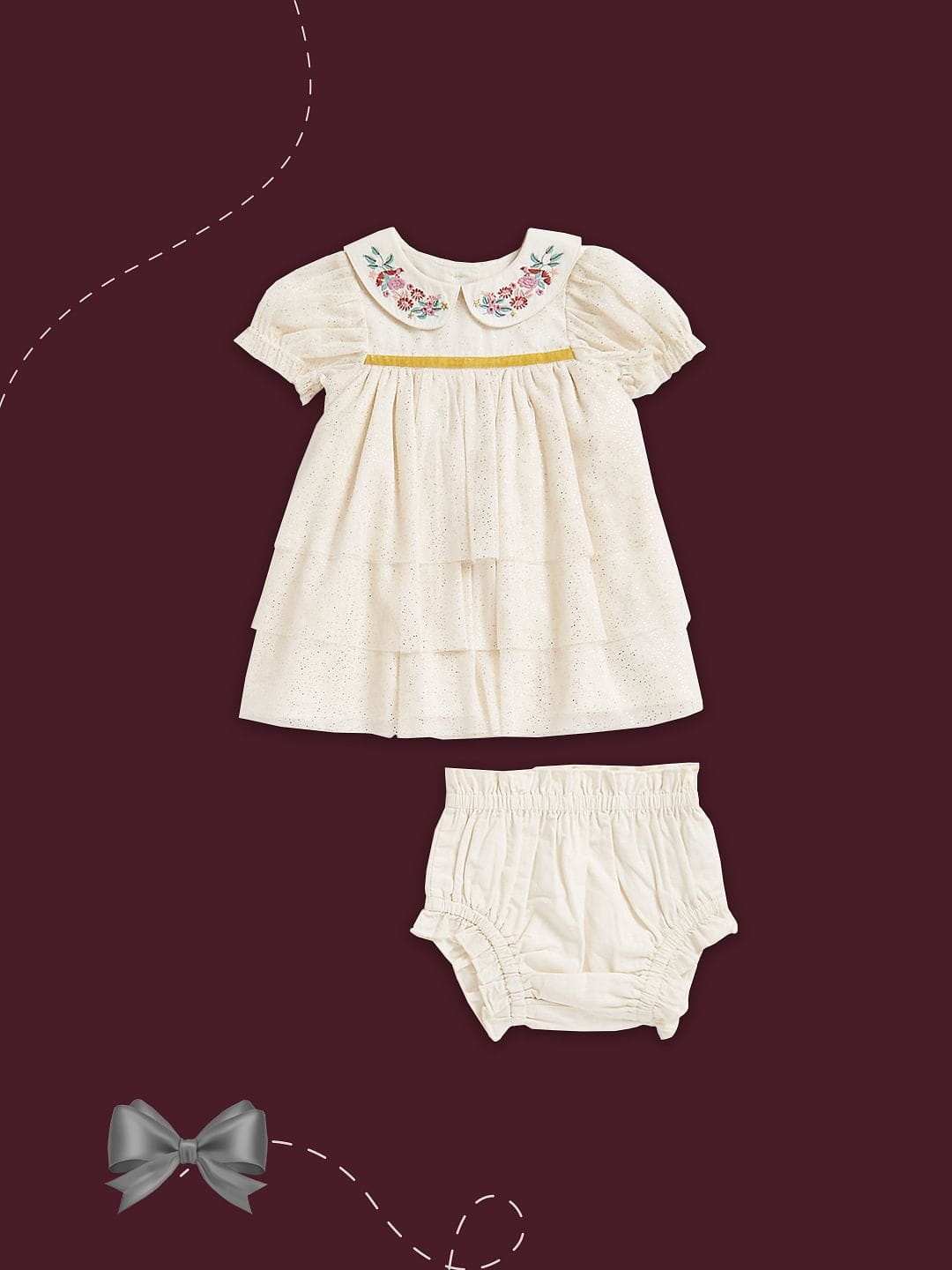 Mothercare | Girls Half Sleeves Dress with Knickers Peter-Pan Collar-White 0