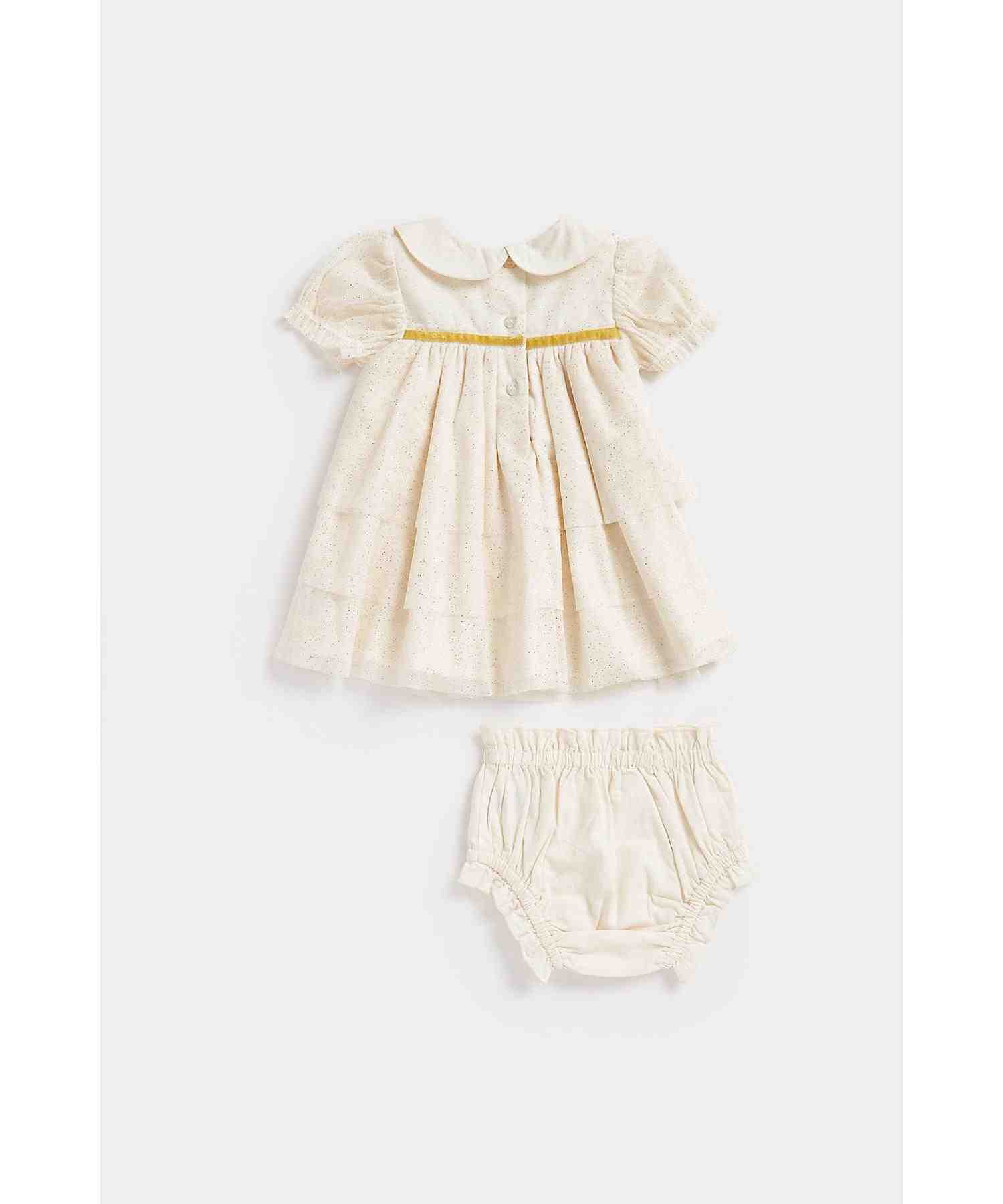 Mothercare Girls Sparkle Tulle Fabric and 3 - Tier Skirt Dress and Knickers - White