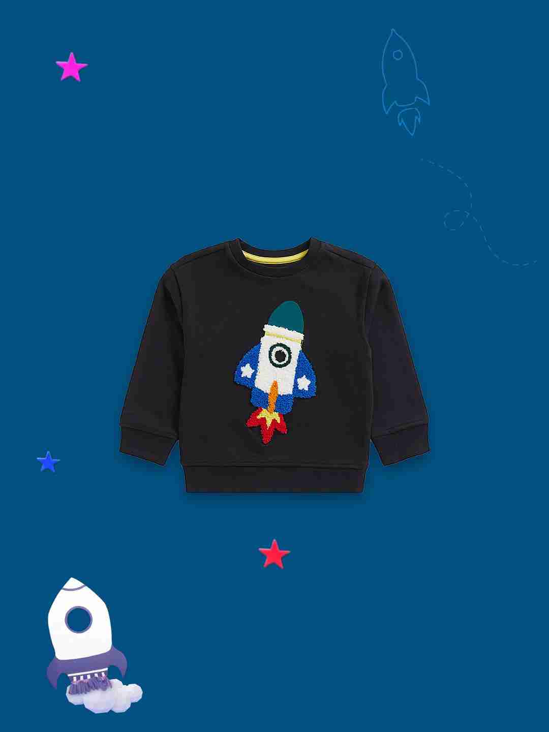 Mothercare Boys 100% Cotton Dropped Shoulders Sweatshirt - Black