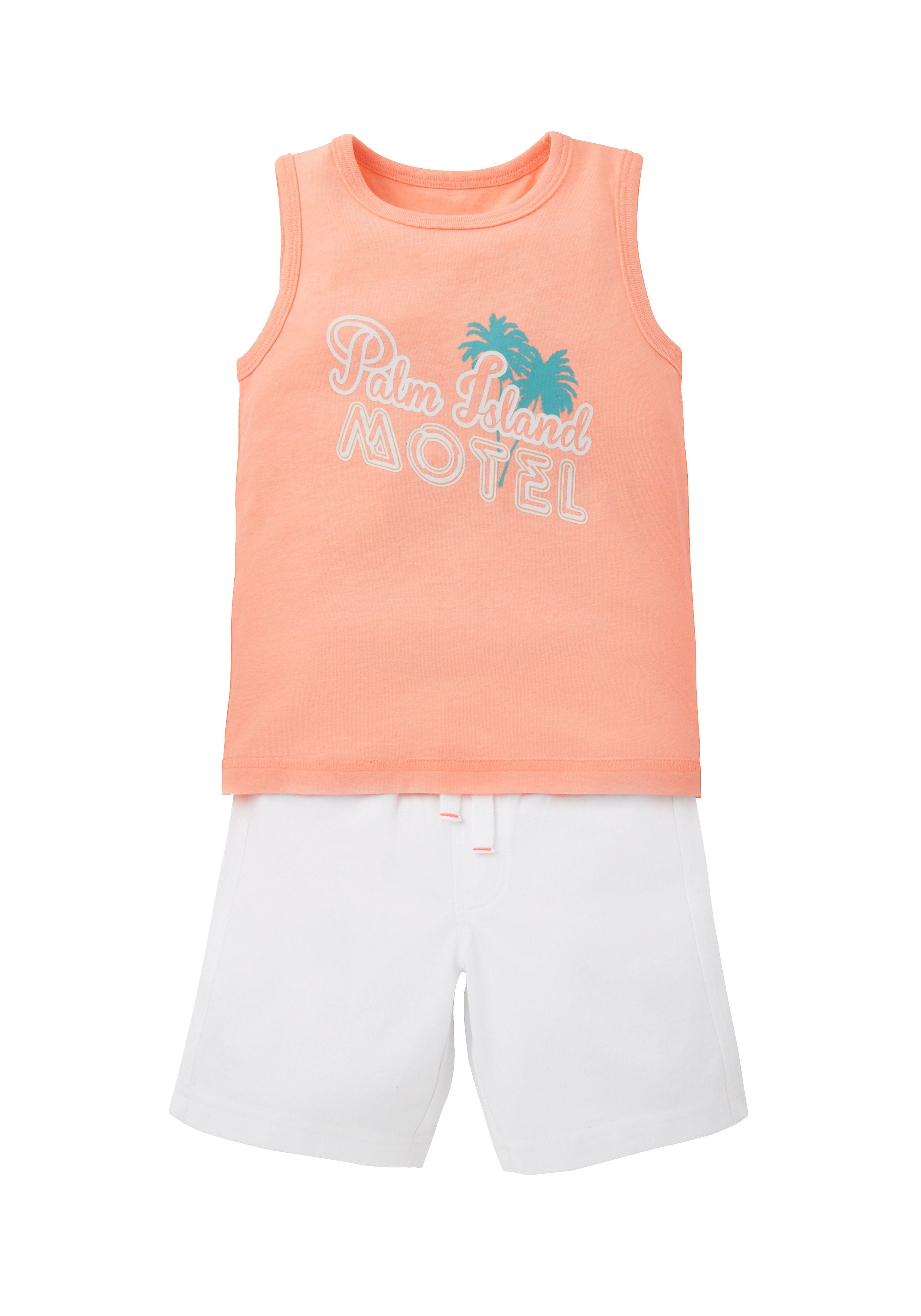 Mothercare | Boys Sleeveless T-Shirt And Shorts Set Text Print - Orange 0