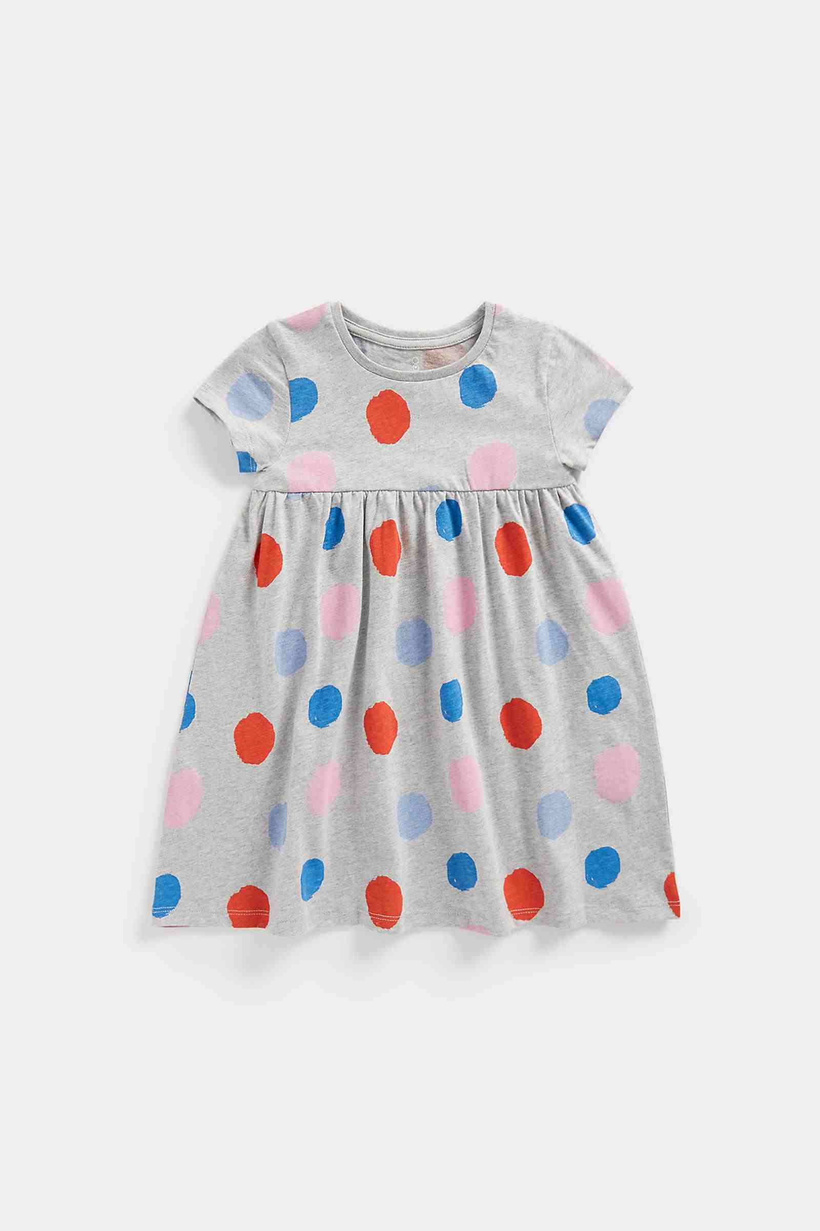 Mothercare Girls 100% Cotton Responsibly Sourced Cotton Dress - Grey