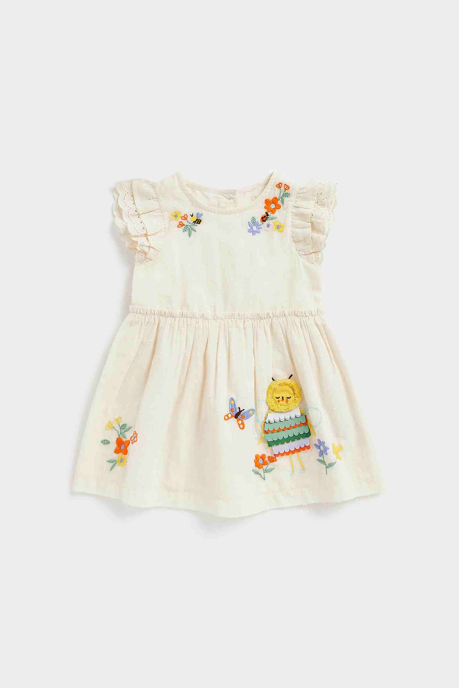 Mothercare Girls Cotton Lined Dress - White