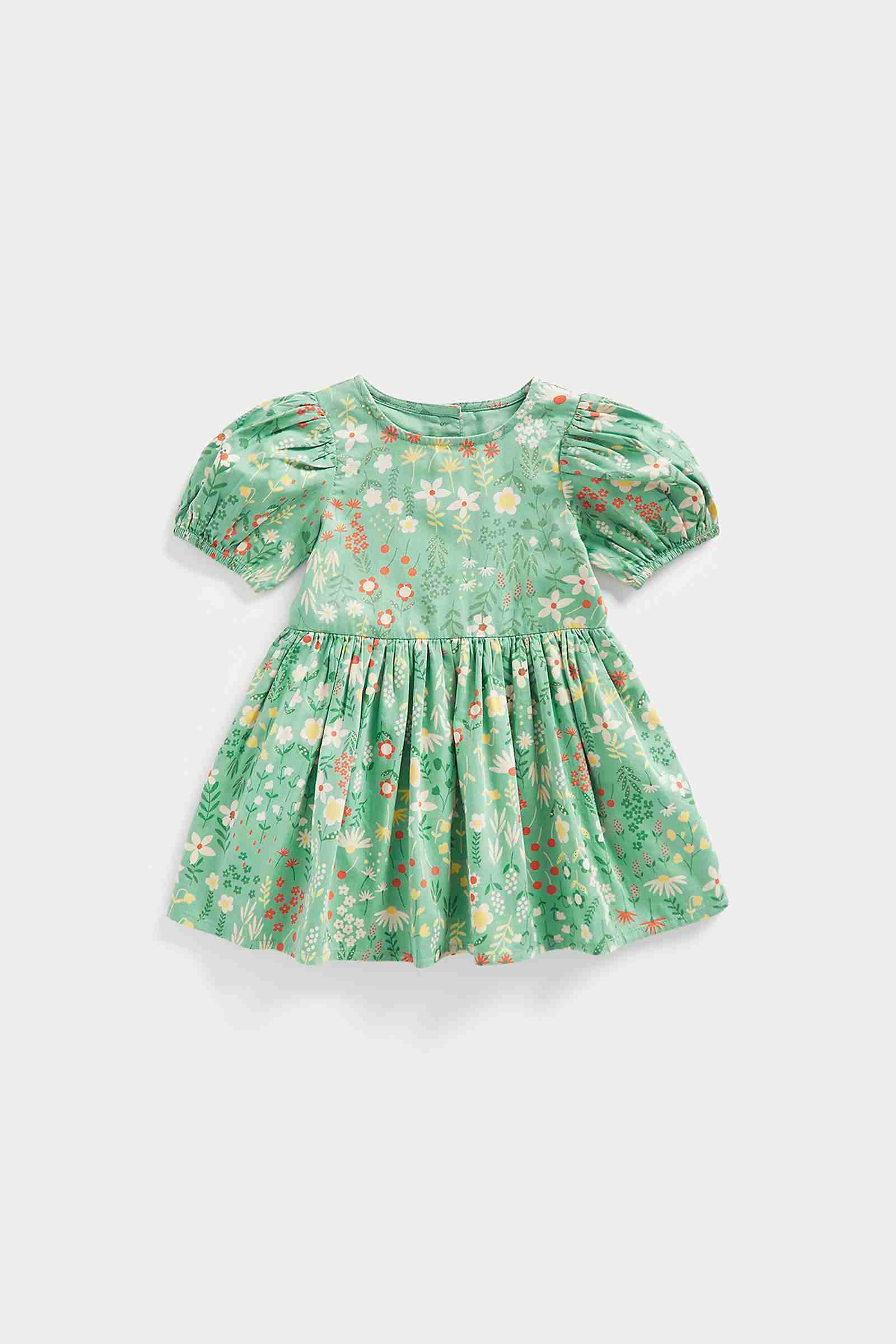 Mothercare Girls Cotton Lined Dress - Green