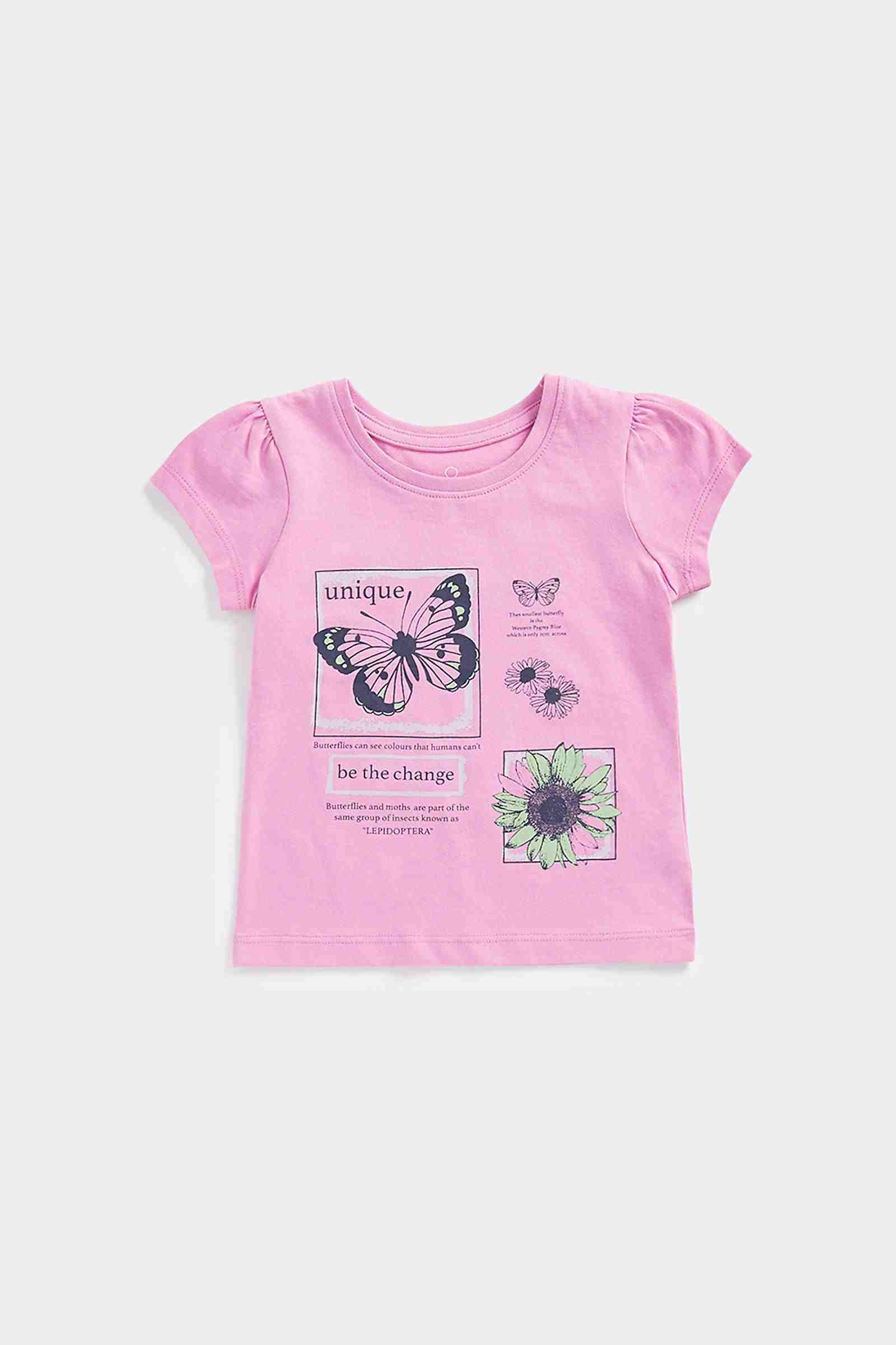 Mothercare Girls 100% Cotton Water - Based Print T-Shirt - Pink