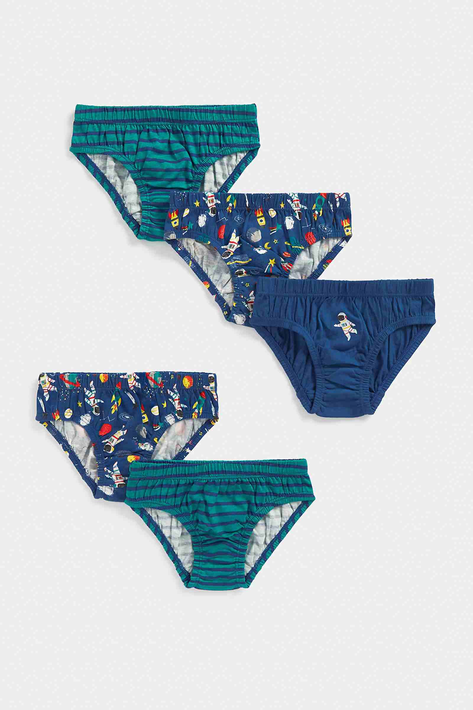 Mothercare Boys 100% Cotton Wide Elasticated Waistband Briefs - Pack of 5 - Multi