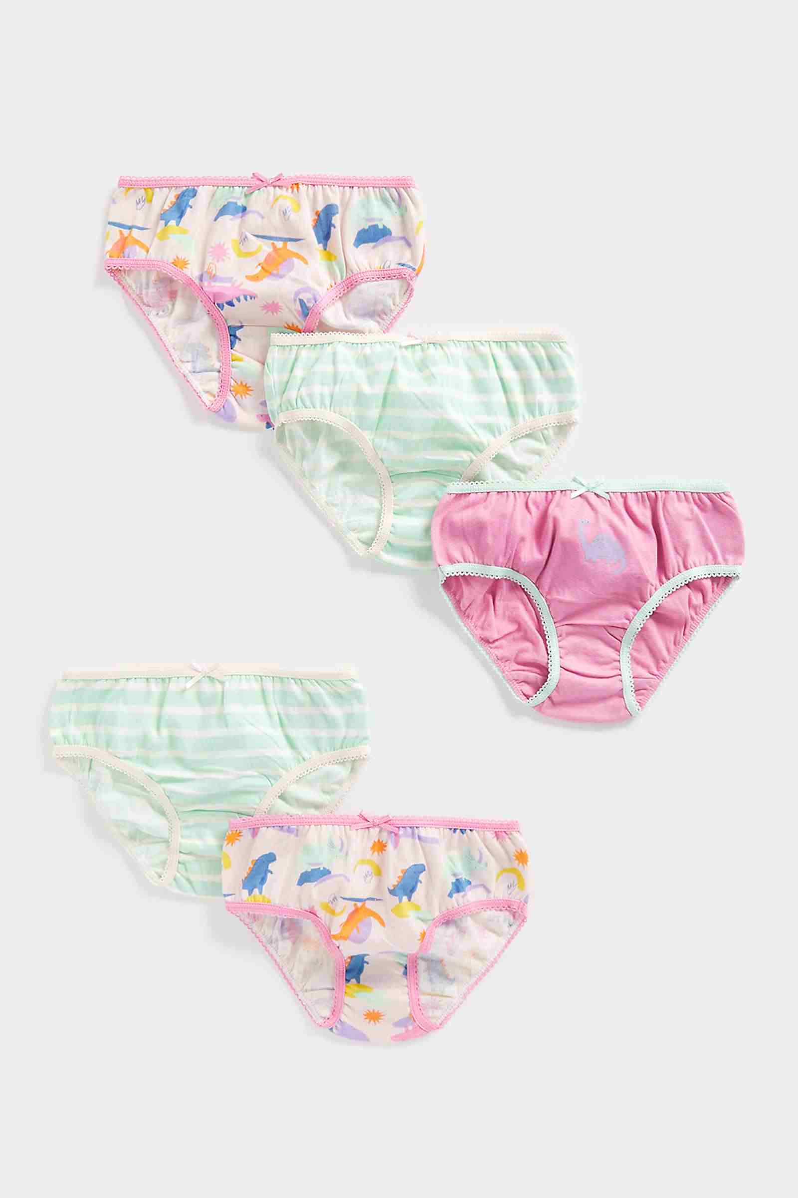Mothercare Girls 100% Cotton Elasticated Waist and Legs with Picot Trim Briefs - Pack of 5 - Multi
